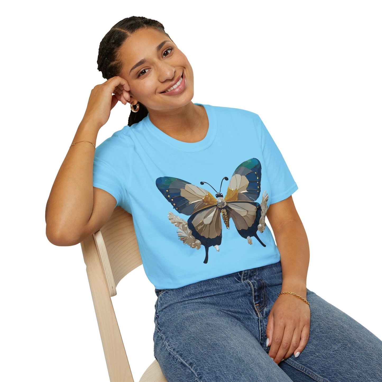 Butterfly Themed Unisex T Shirt With Monarch Design Gildan Softstyle 64000 Premium Ring Spun Cotton