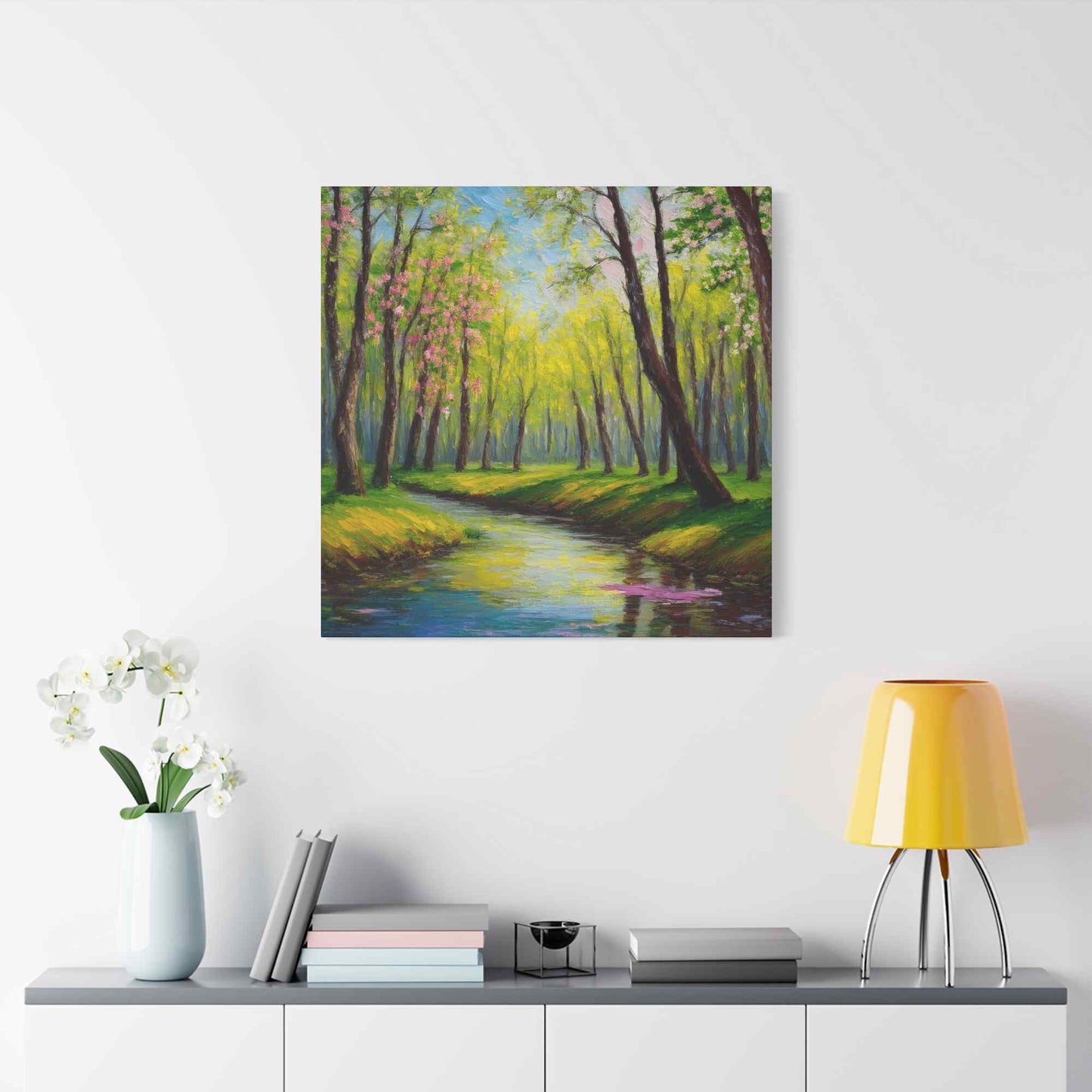 Spring Forest Print Canvas, Oil Paint Print 20x20, 24x24, 30x30, 32x32, 36x36 Art Design Print Pine-Wood Inner Frame MC-98