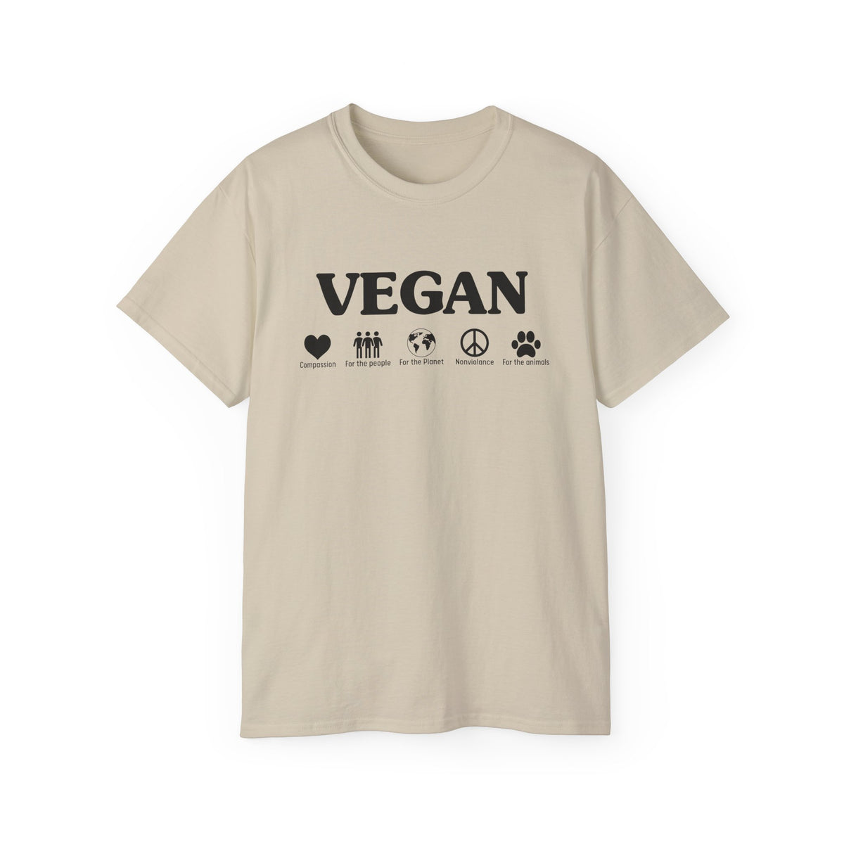 Vegan Icons Tee | Heart, People, Earth, Peace, Paw Symbols