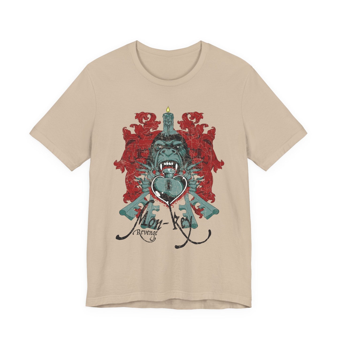 Gorilla Crest with Sword and Heart T-Shirt Heraldic Gothic Design Rock Band T-Shirt