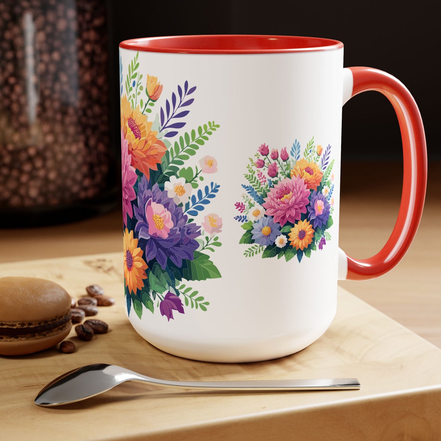 Two-Tone Coffee Mugs with flowers