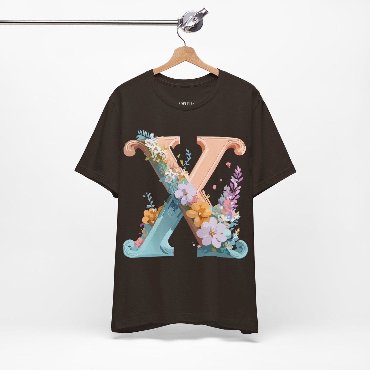 Letter X Shirt Graphic Tee Unisex Short Sleeve Vintage Inspired Adelpha Art Design
