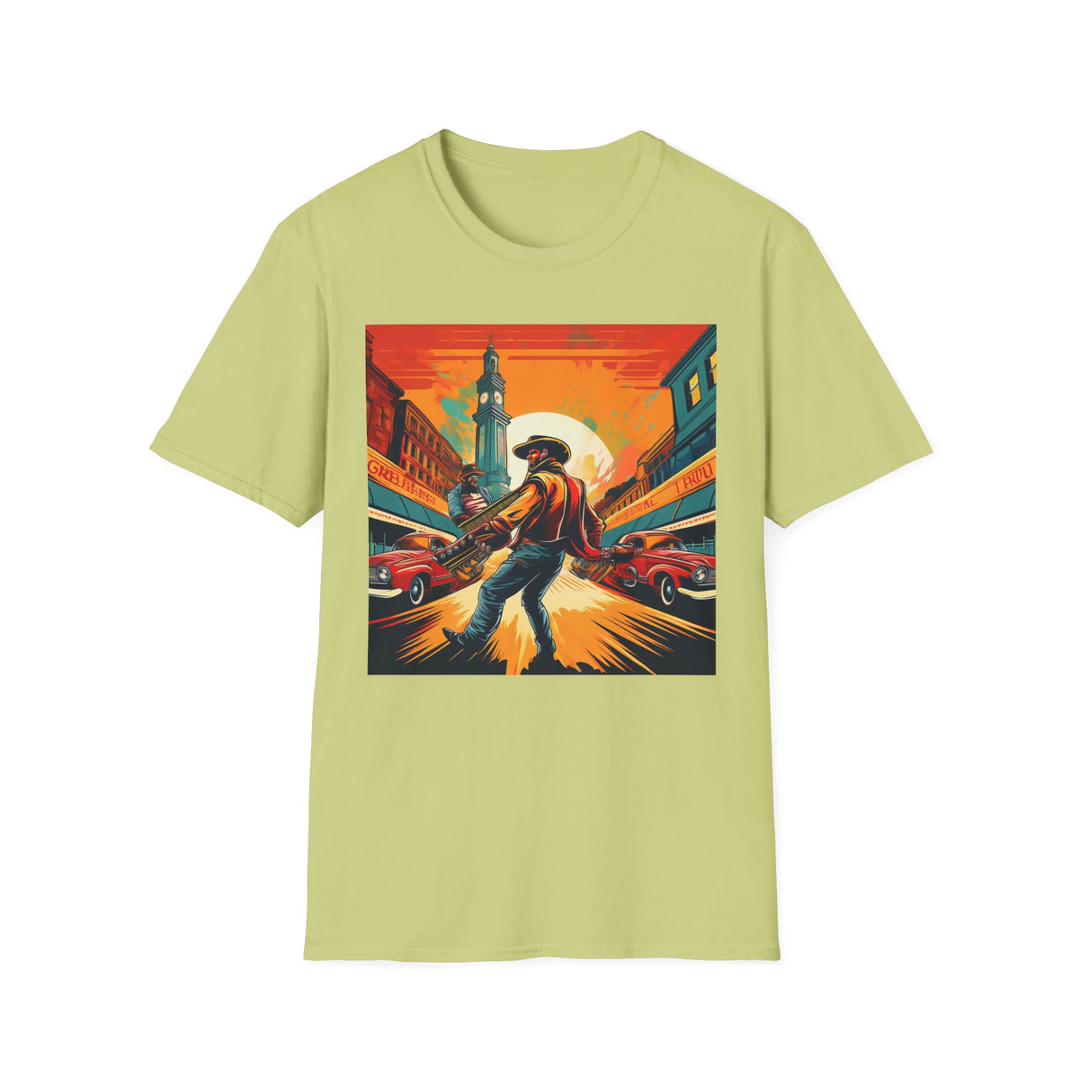 Cowboy Sunset illustration T-Shirt | Western scene, vintage poster Graphic Tee Unisex 100 Cotton Gildan T-Shirt