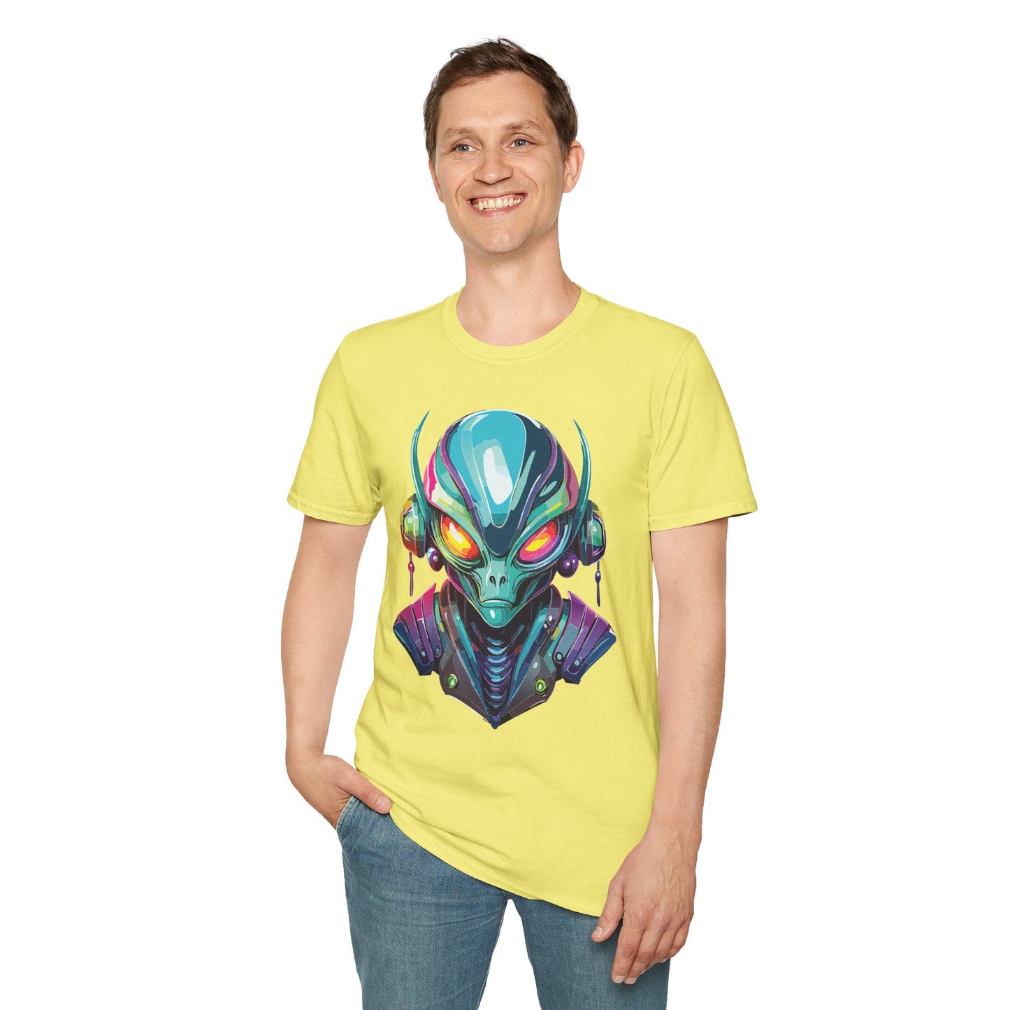 Alien Cosmos Unisex Cotton T Shirt With Alien Artwork Softstyle Ring Spun Cotton 64000