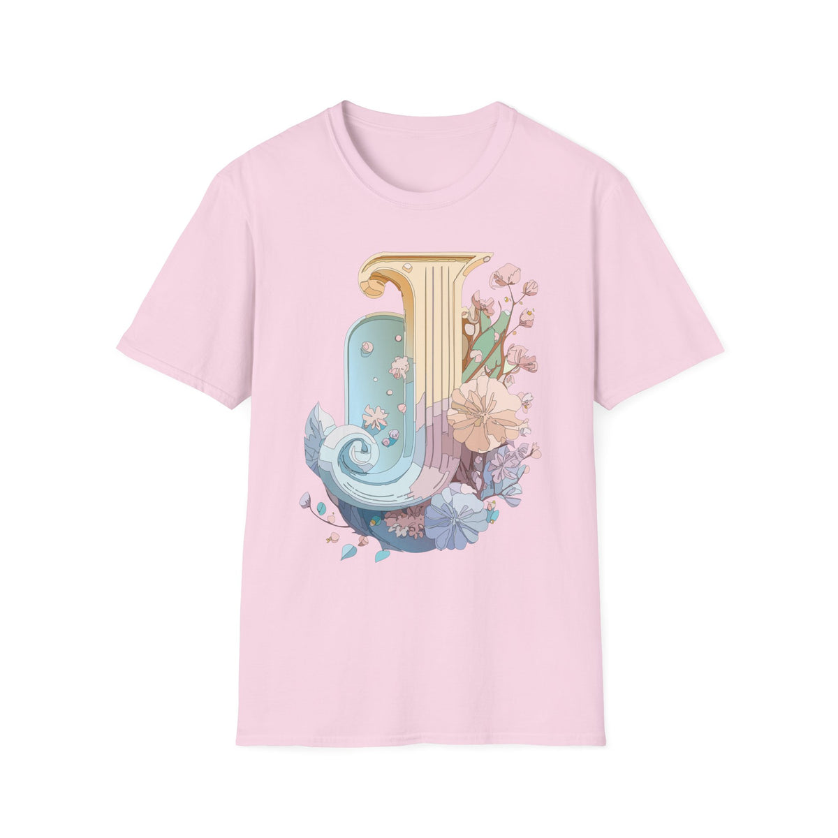 Floral Letter J T-Shirt | Pastel Column Monogram Tee