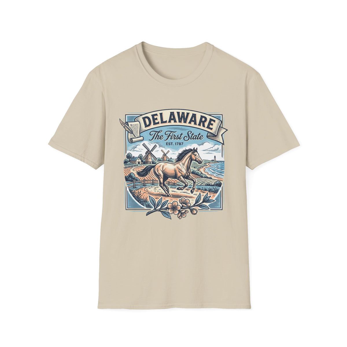 Delaware 'The First State' Scenic Travel Tourist Graphic Tee Unisex 100 Cotton Gildan T-Shirt