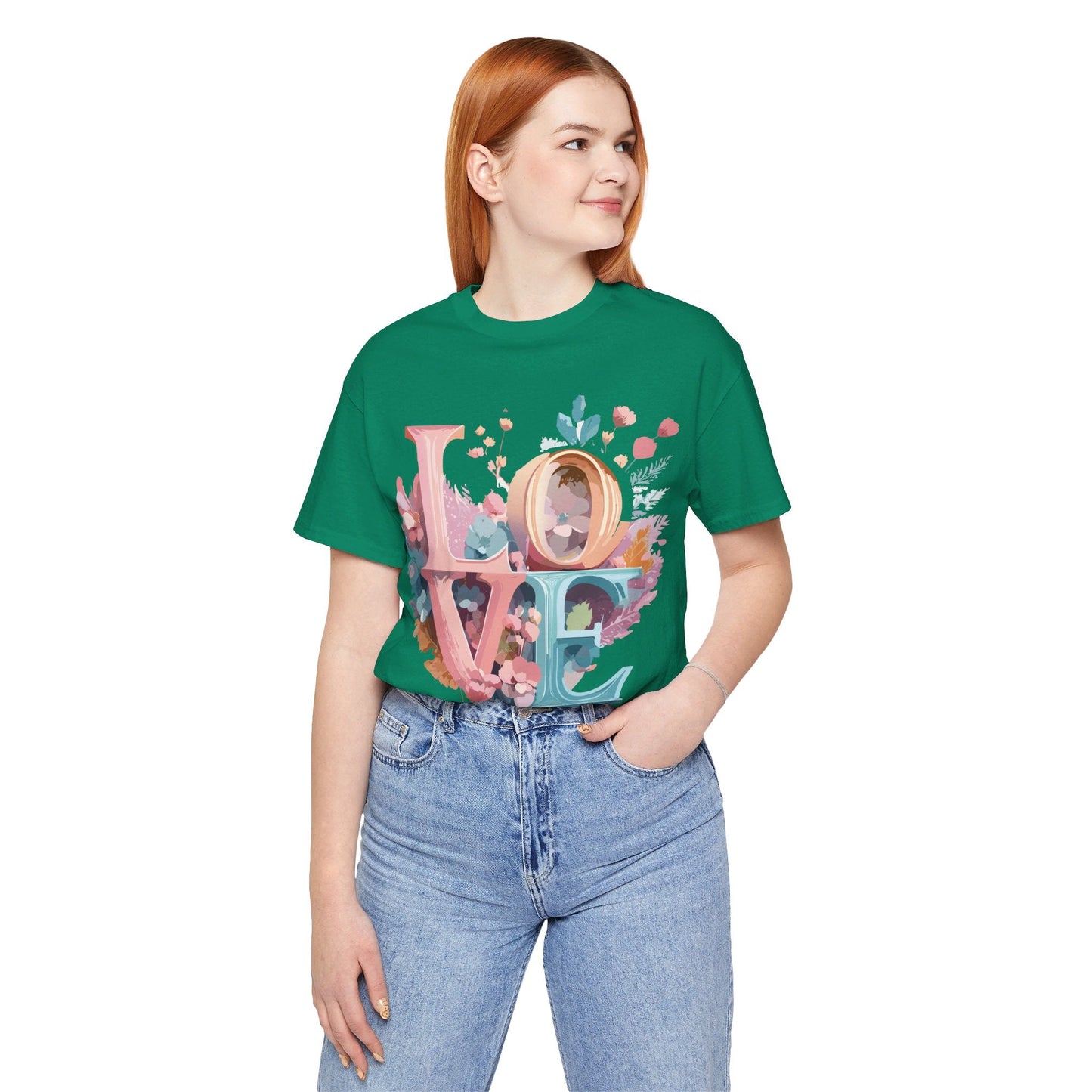 Valentine Day Graphic Unisex 100 Cotton Vintage Artwork with Love and Flower Design Tee 52