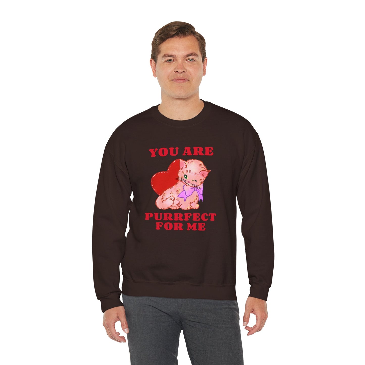 Cat Heart Sweatshirt Unisex Valentines Day Fifty Fifty Cotton Poly Blend Crewneck