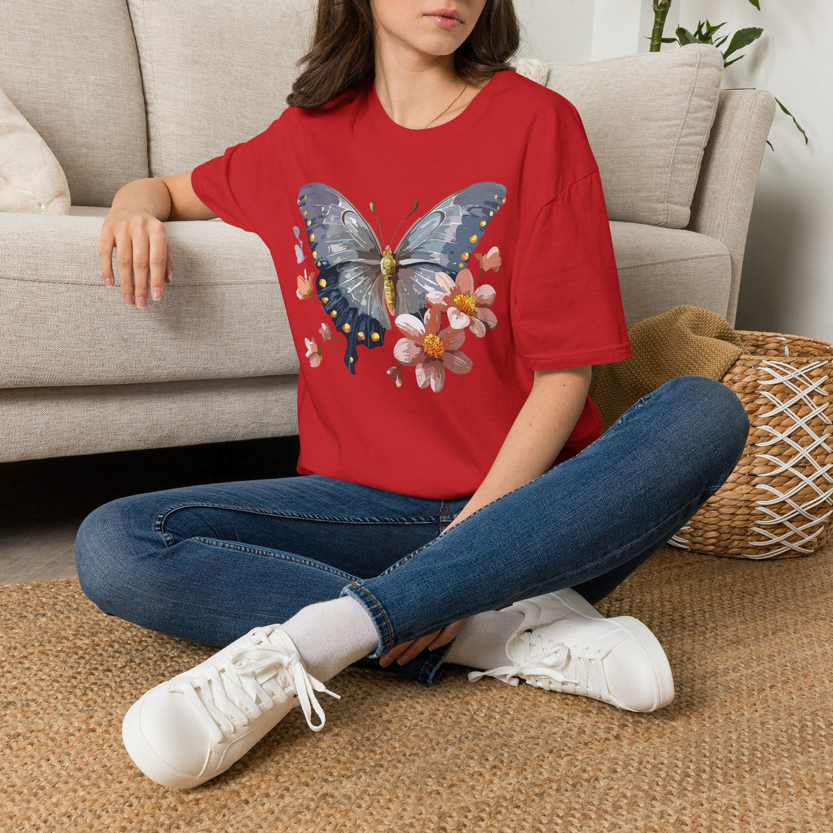 Butterfly and Floral Botanical Graphic Design Unisex 100 Cotton Gildan T-Shirt