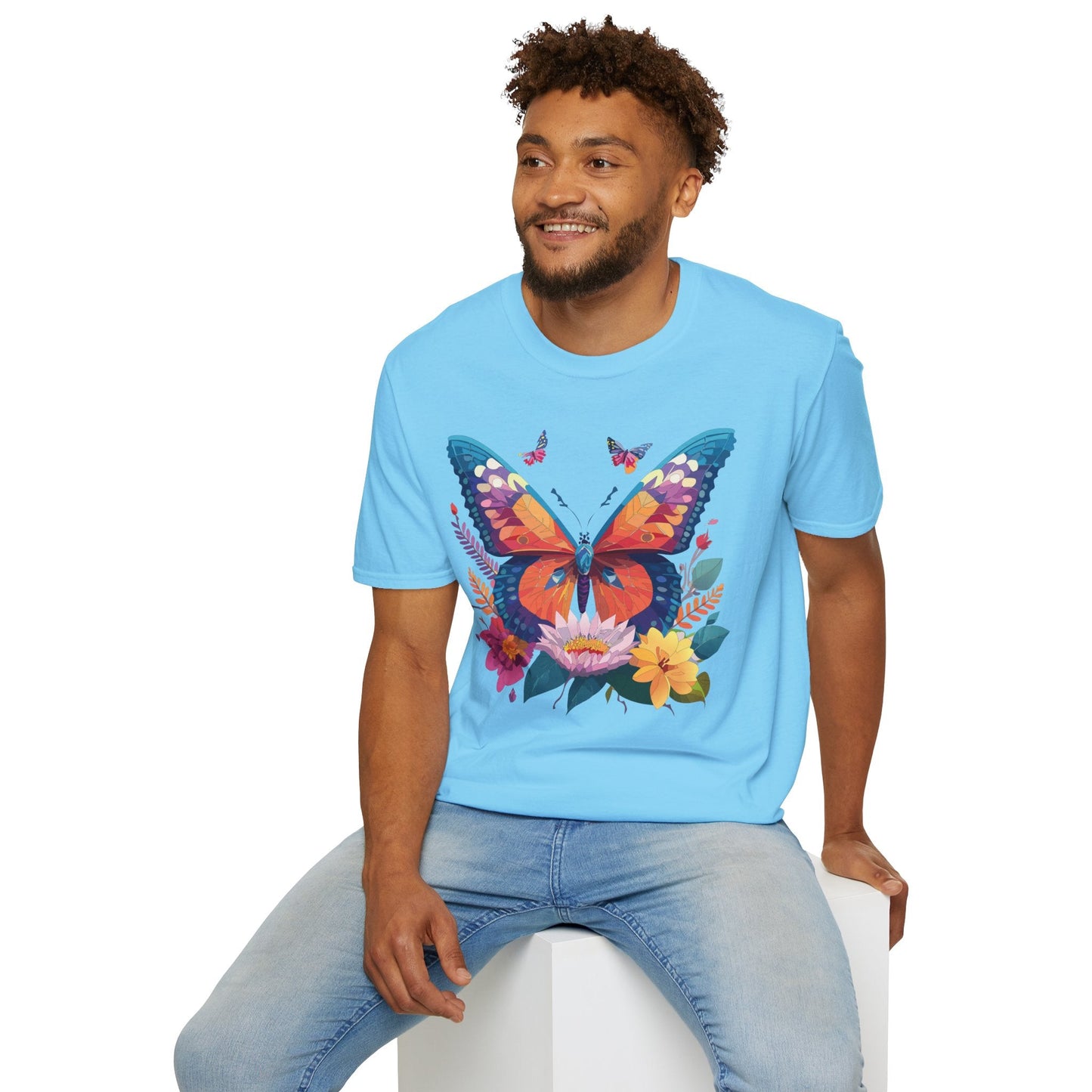 Butterfly Print Unisex T Shirt Softstyle 64000 Monarch Butterfly Themed Tee Ring Spun Cotton