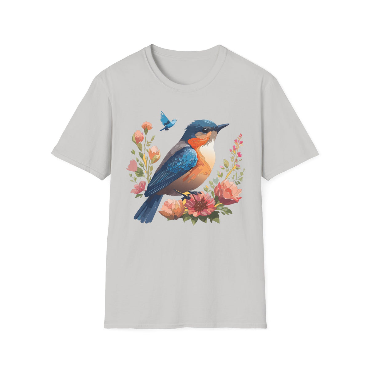 Colorful Kingfisher Bird T-Shirt | Floral Watercolor Nature Design