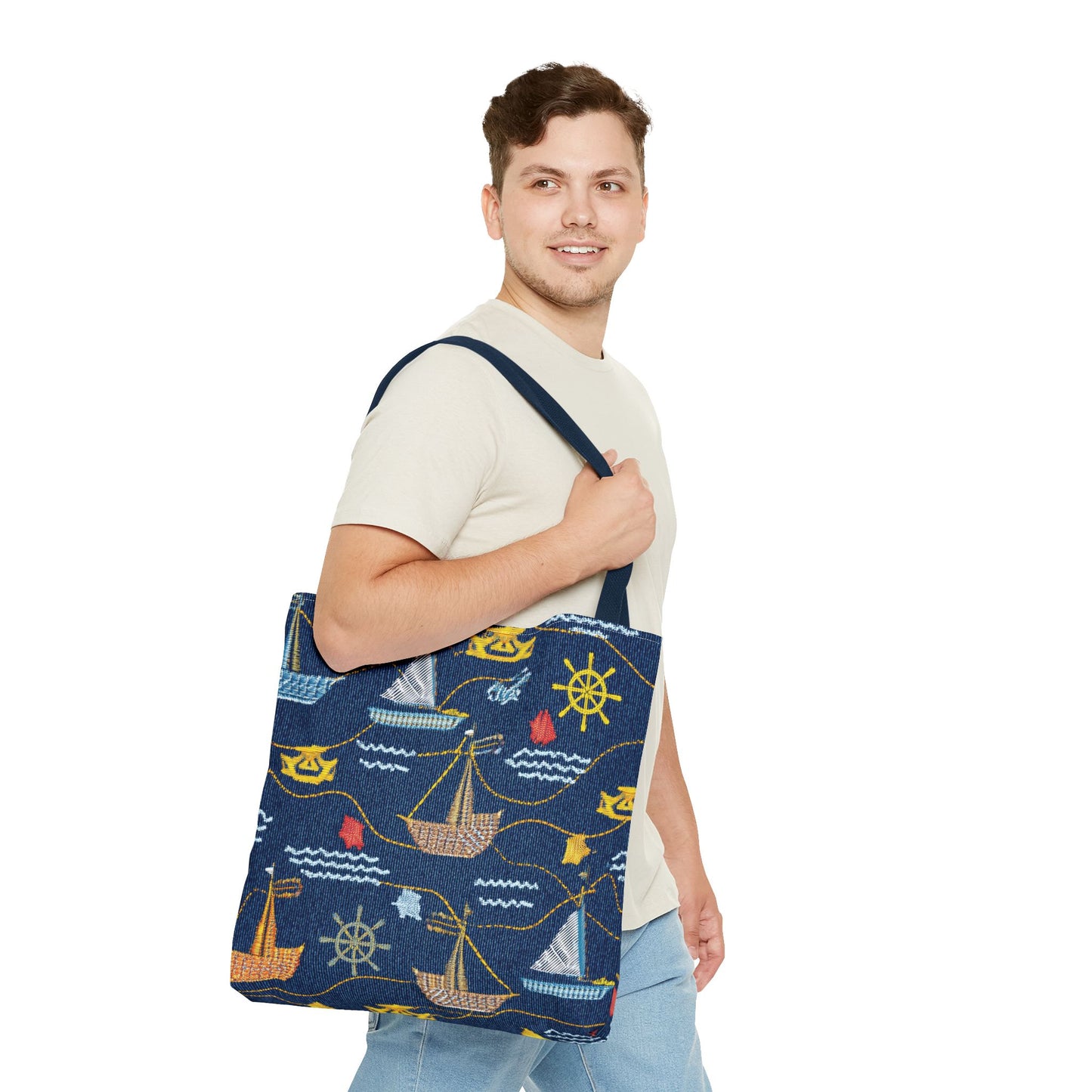 Denim Fabric Imitation Print Unisex Canvas Bag Poly Spun 3 Sizes Tote Bag 182-13