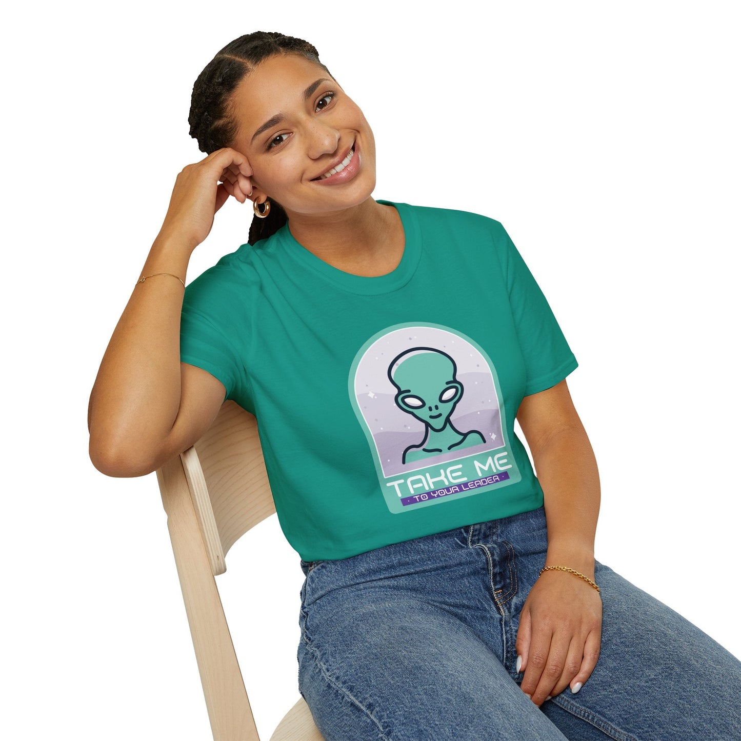 Alien Graphic TShirt  Take Me to Your Leader Retro Space Tee