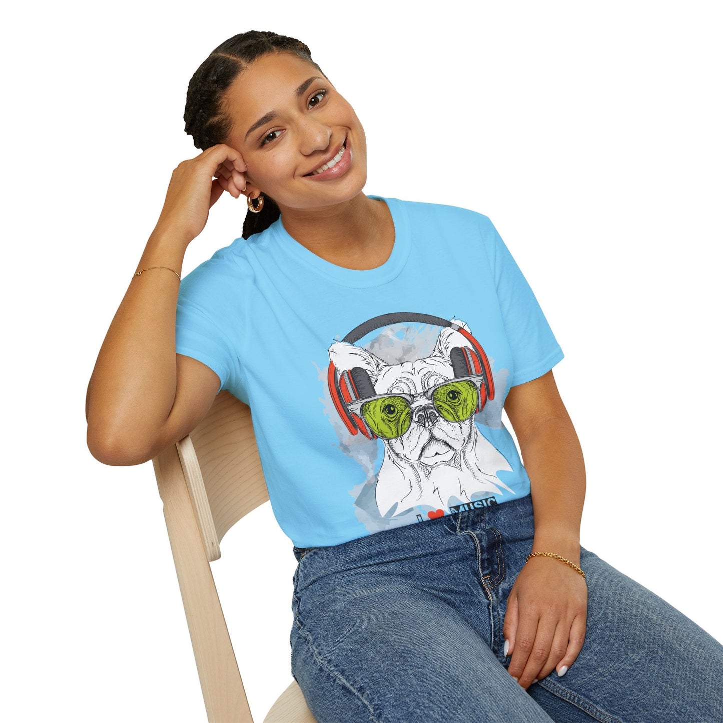 I Love Music Animals Shirt With Headphones Unisex Softstyle Tee 100 Percent Ring Spun Cotton
