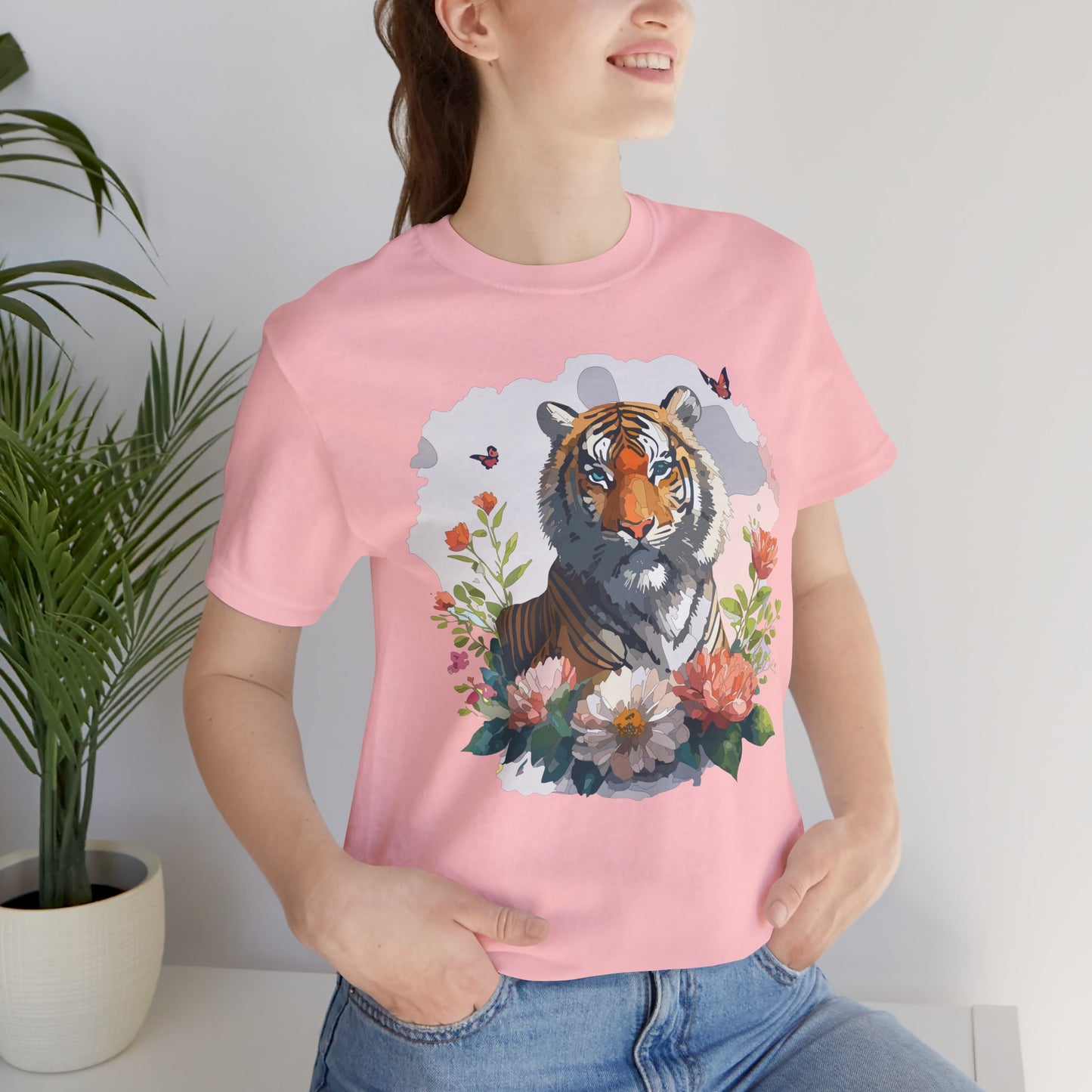 Floral Tiger Graphic Tee, Animal Shirt, Tiger Shirt, Flower Top, T-Shirt with Animal, Art Design