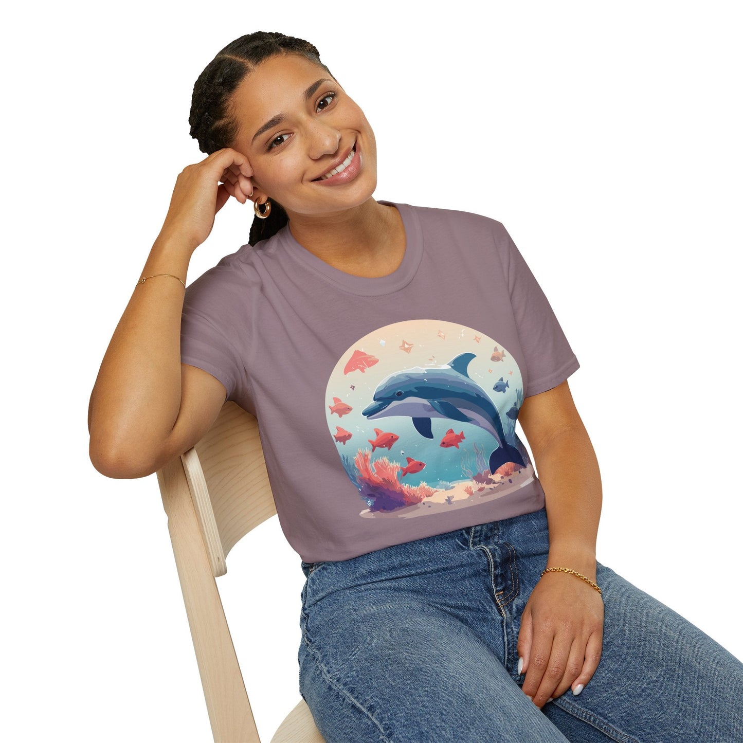 Dolphin Shirt Unisex Softstyle Tee 64000 Gildan 100 Percent Ring Spun Cotton For Everyday Comfort