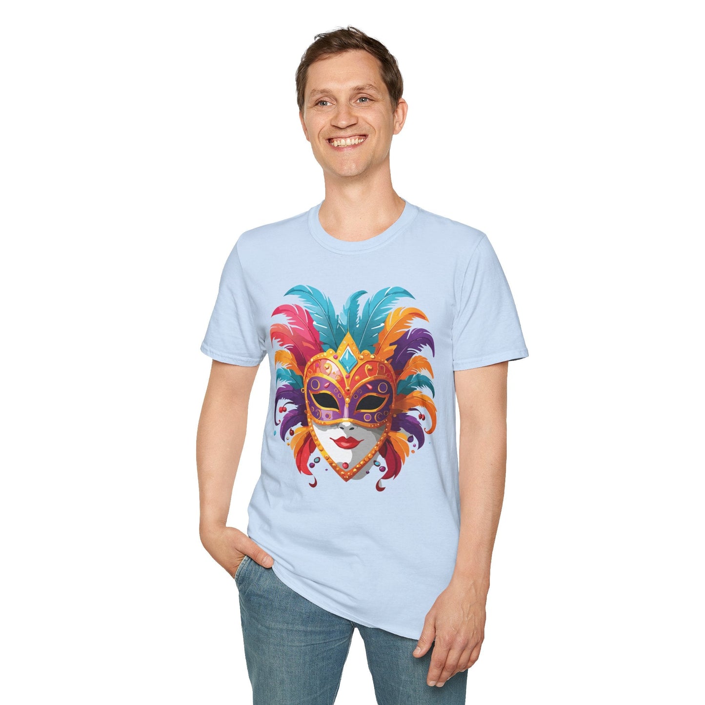 Unisex Gildan Softstyle Mask Tee Shirt With Art Design Casual Everyday Wear Masquerade Tee