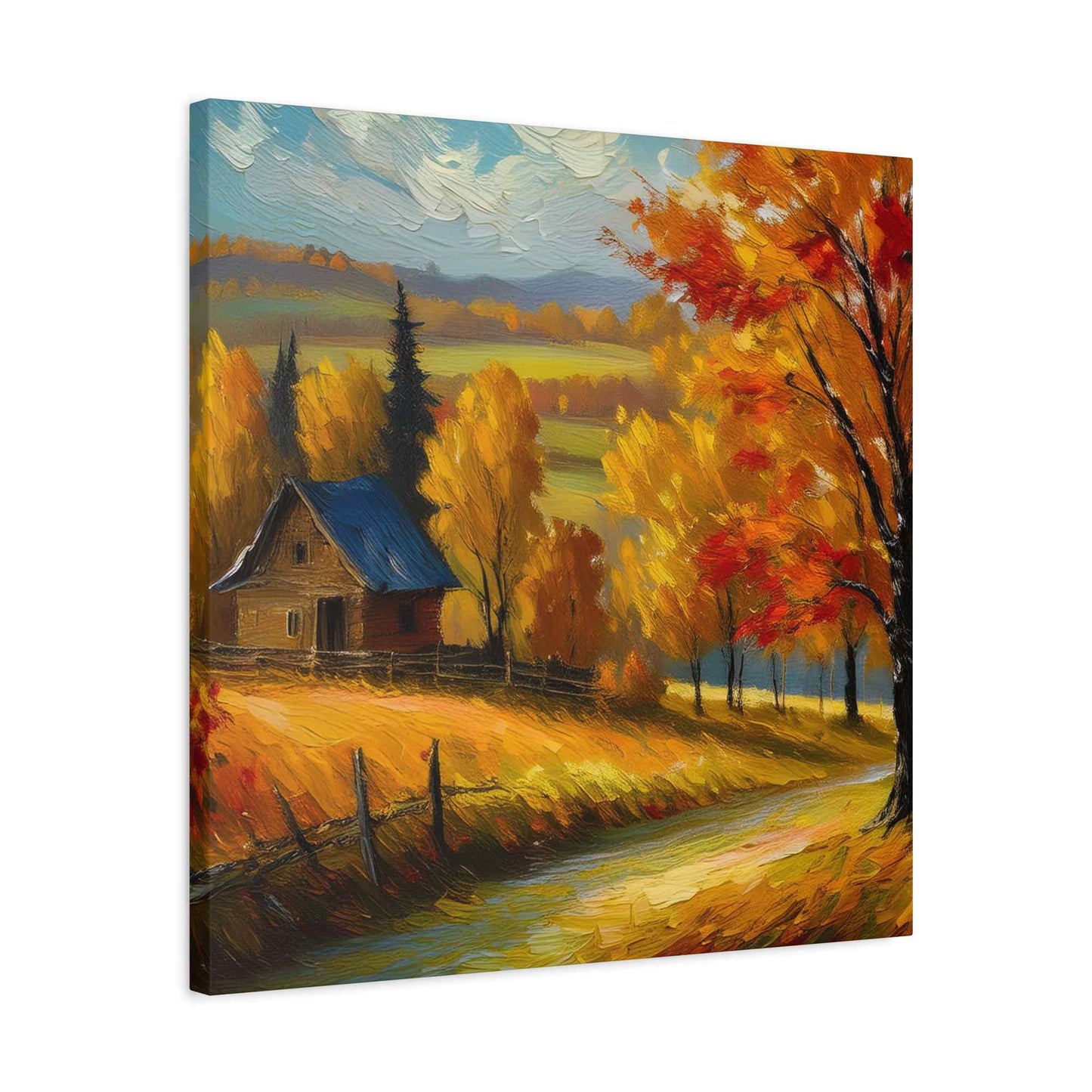 Countryside Fall Print Canvas, Oil Paint Print 20x20, 24x24, 30x30, 32x32, 36x36 Art Design Pine-Wood Inner Frame MC-107