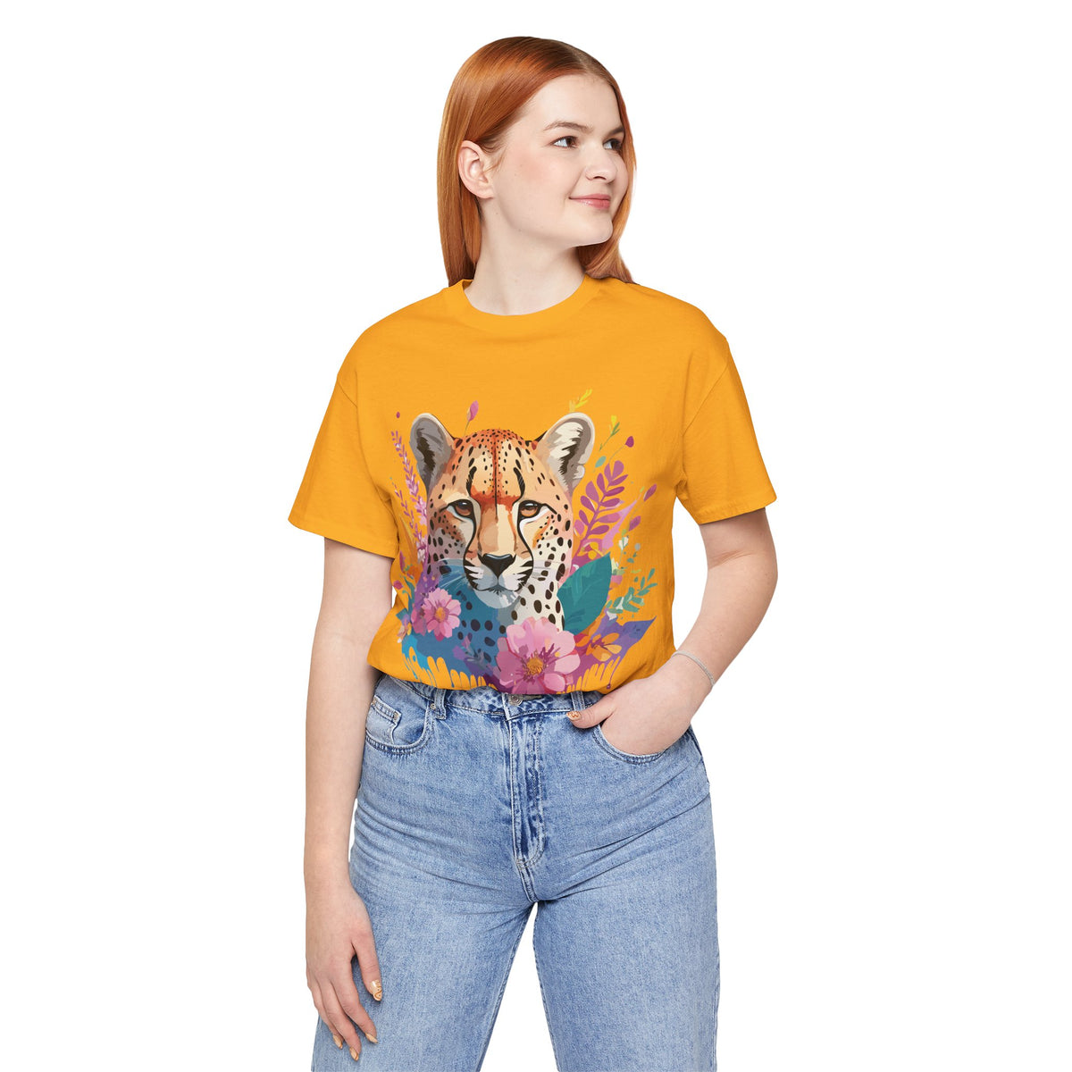 Cheetah Graphic Unisex Cotton Bella+Canvas Tee with Art Animal Design e10
