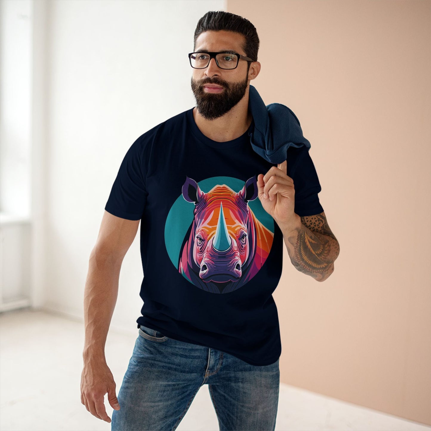 Rhino Animal Shirt Unisex Premium Cotton Tee With Original Art Design From Retro2Nova Art Collection Edition