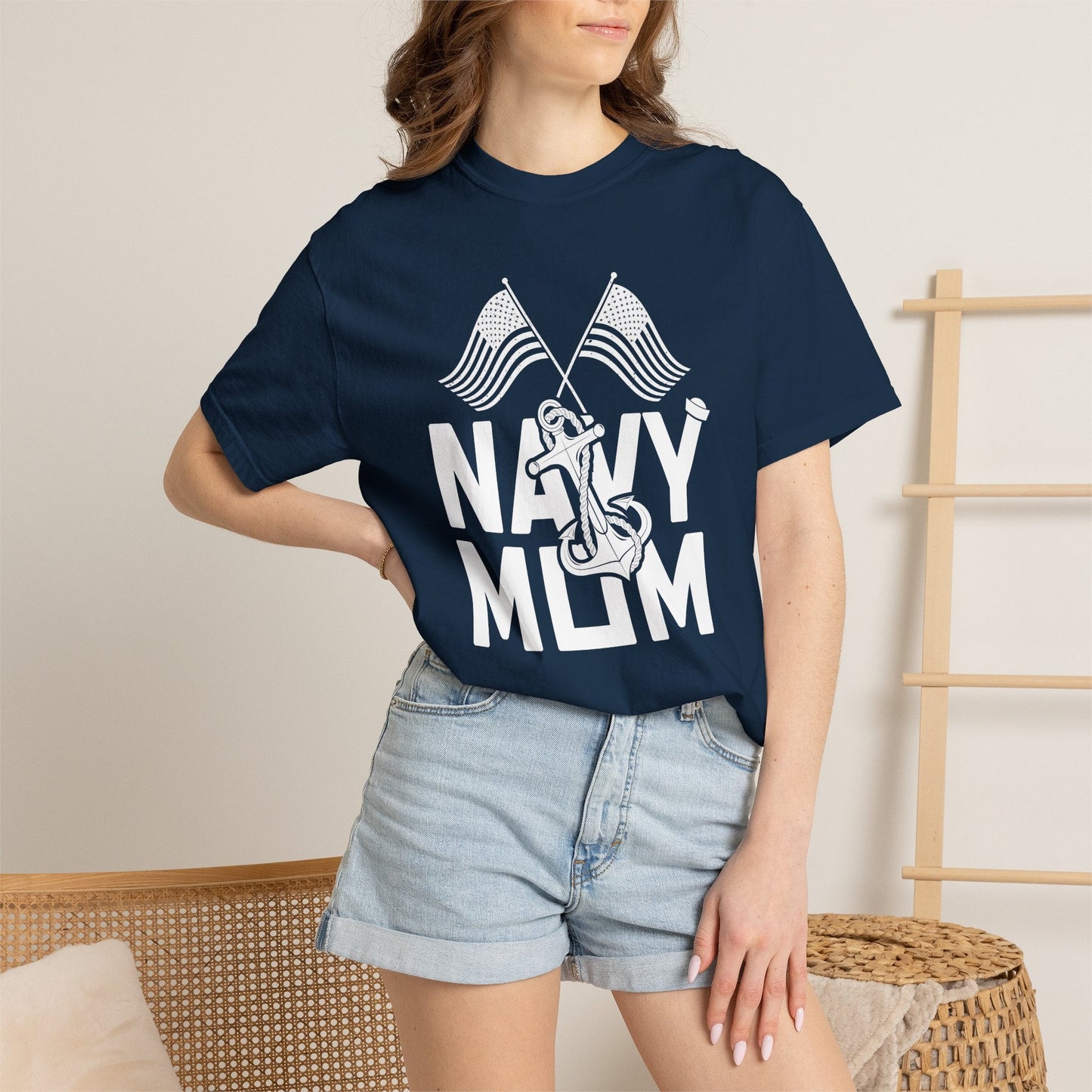Navy Mom T-shirt Mother's Day Mama Tee Unisex Comfort Colors Garment-Dyed Cotton h20