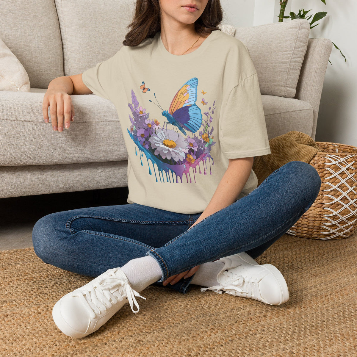 Butterfly and Wildflower Floral Graphic Tee Unisex 100 Cotton Gildan T-Shirt
