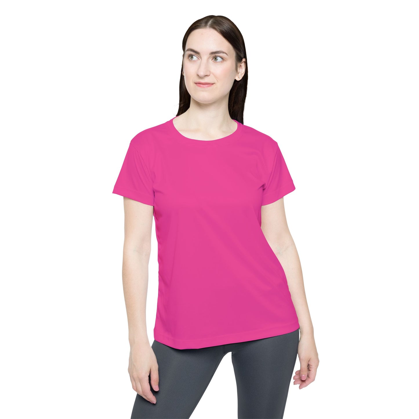 Dragonfruit Pink Women's Sports Jersey Short Sleeves 100% Poly Solid Hot Pink Color Print Athletic Tee