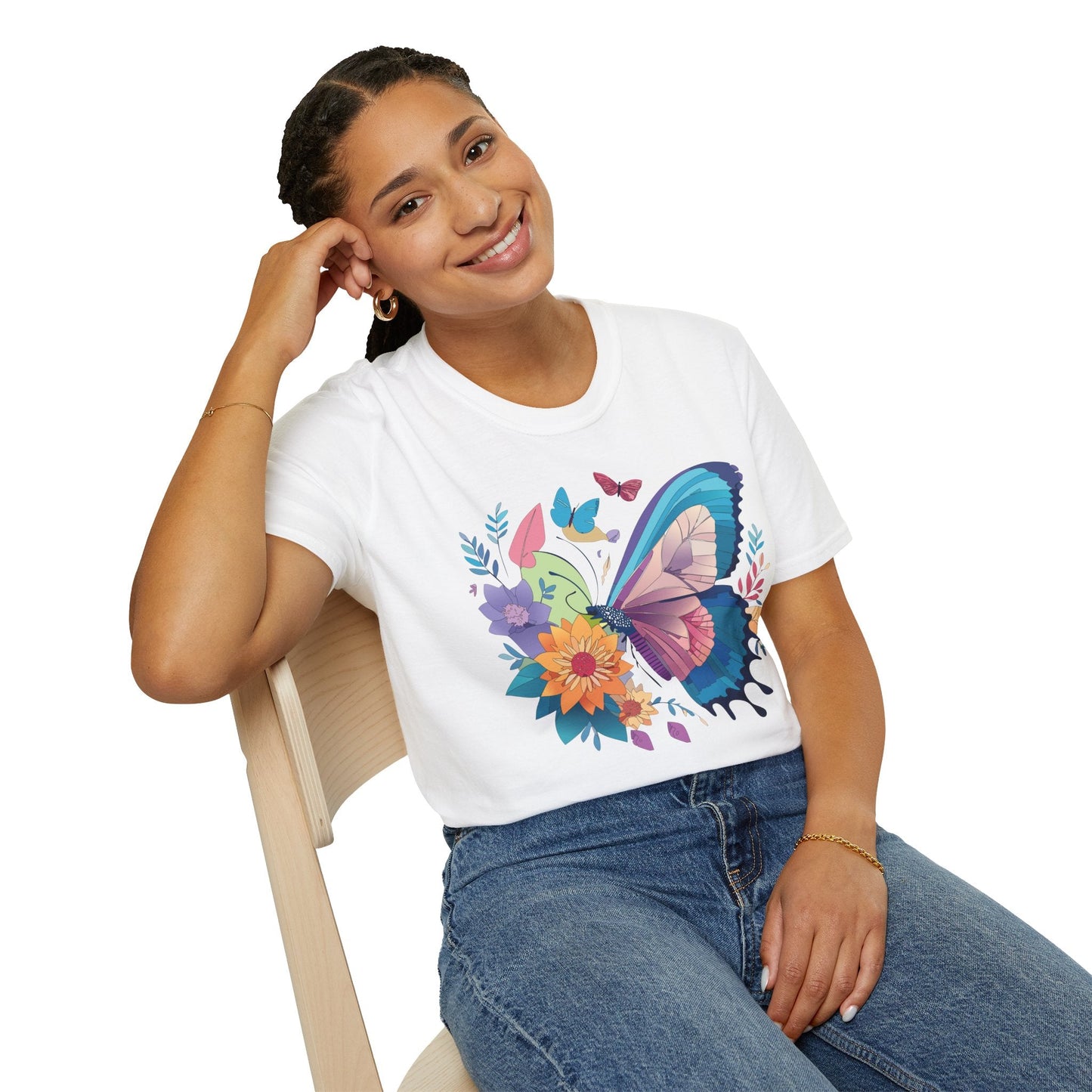 Gildan Butterfly T Shirt Unisex Softstyle 64000 Monarch Print Lightweight Breathable Cotton Tee