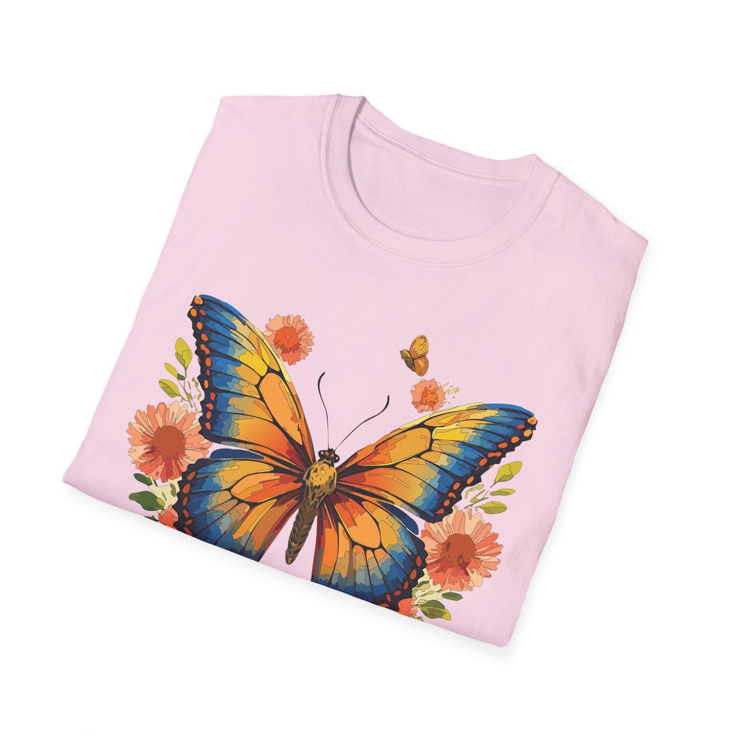 Butterfly T Shirt Unisex Softstyle Gildan 64000 Monarch Print 100 Percent Ring Spun Cotton