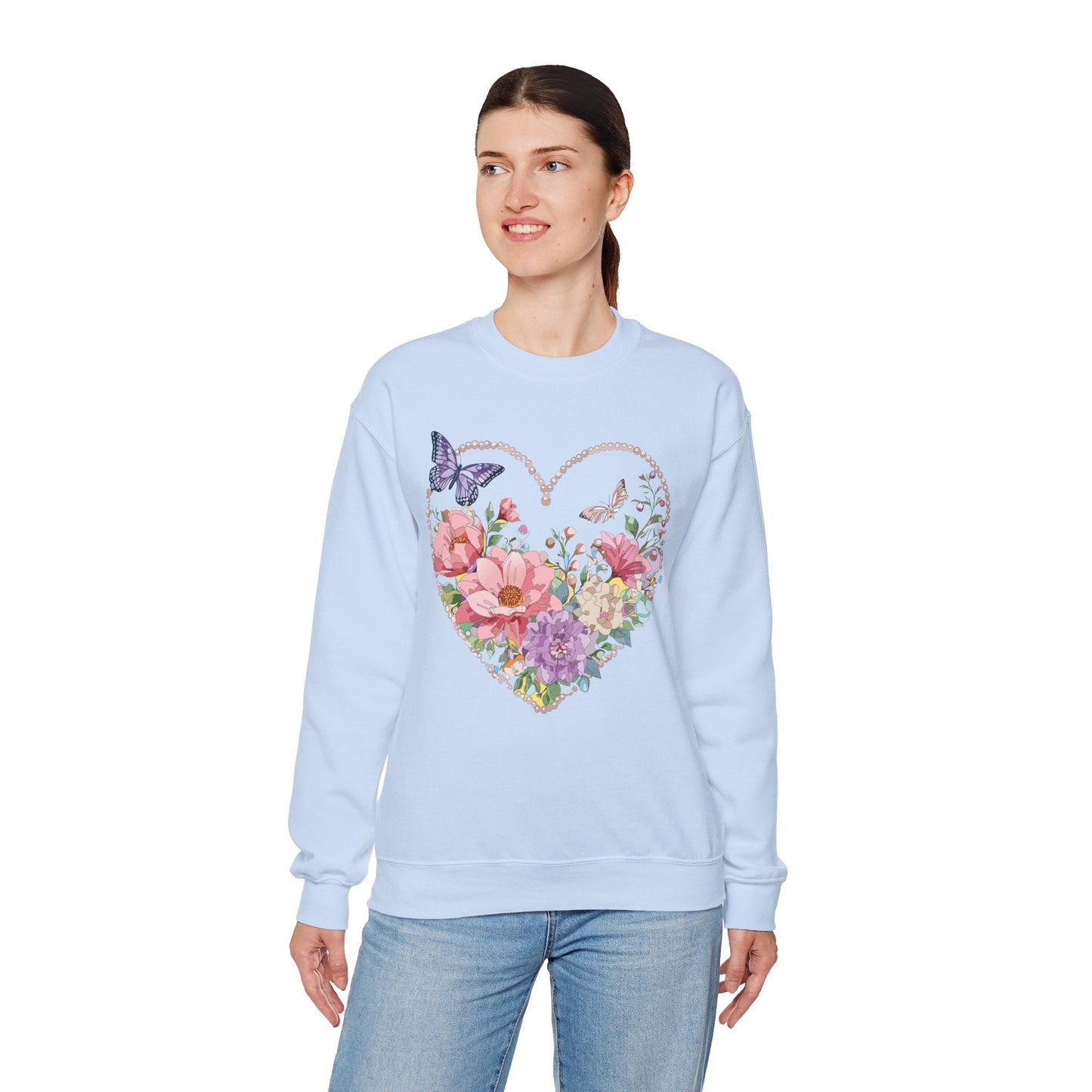 Floral Heart Sweatshirt Unisex Floral Love Crewneck Heavy Blend Gift For Valentine Day Cold Weather