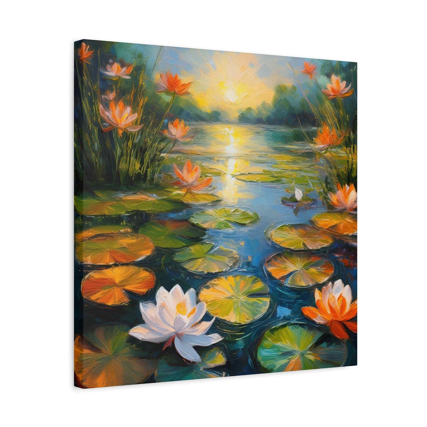 Water Lilies Print Canvas, Oil Paint Print 20x20, 24x24, 30x30, 32x32, 36x36 Art Design Print Pine-Wood Inner Frame MC-63