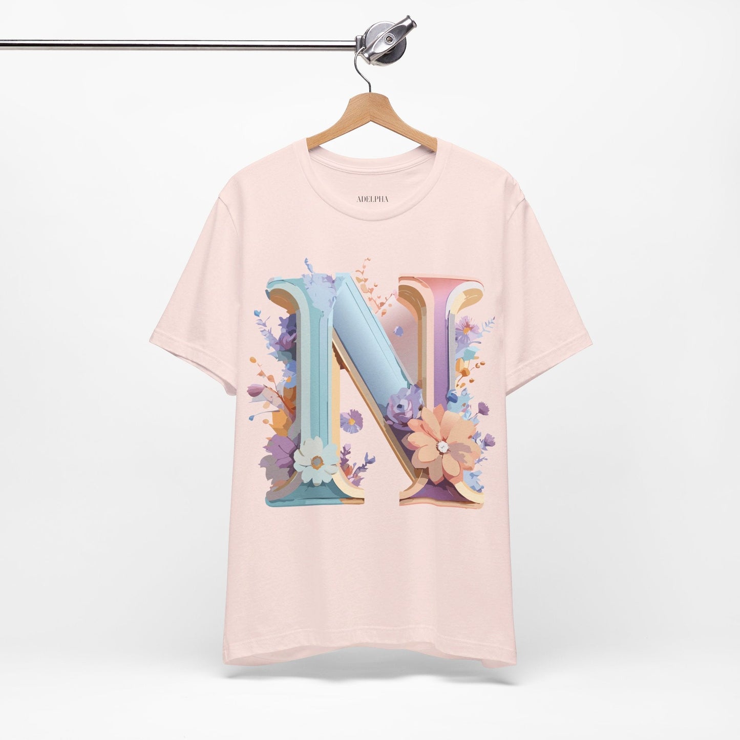 Letter N Shirt Unisex Graphic Tee Adelpha Vintage Inspired Artwork Short Sleeve Premium Cotton