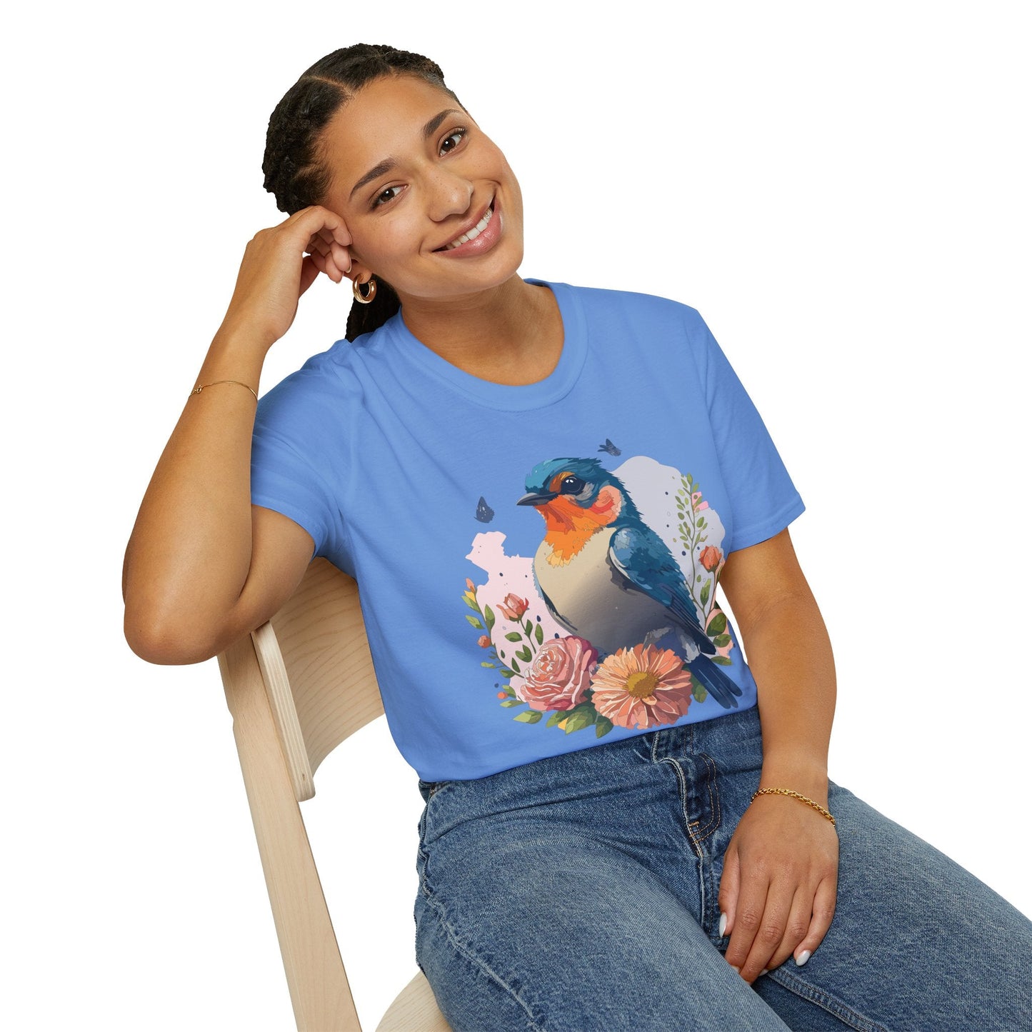 Bird T Shirt Floral Design Unisex Gildan Softstyle 64000 Ring Spun Cotton Tee Breathable Wear