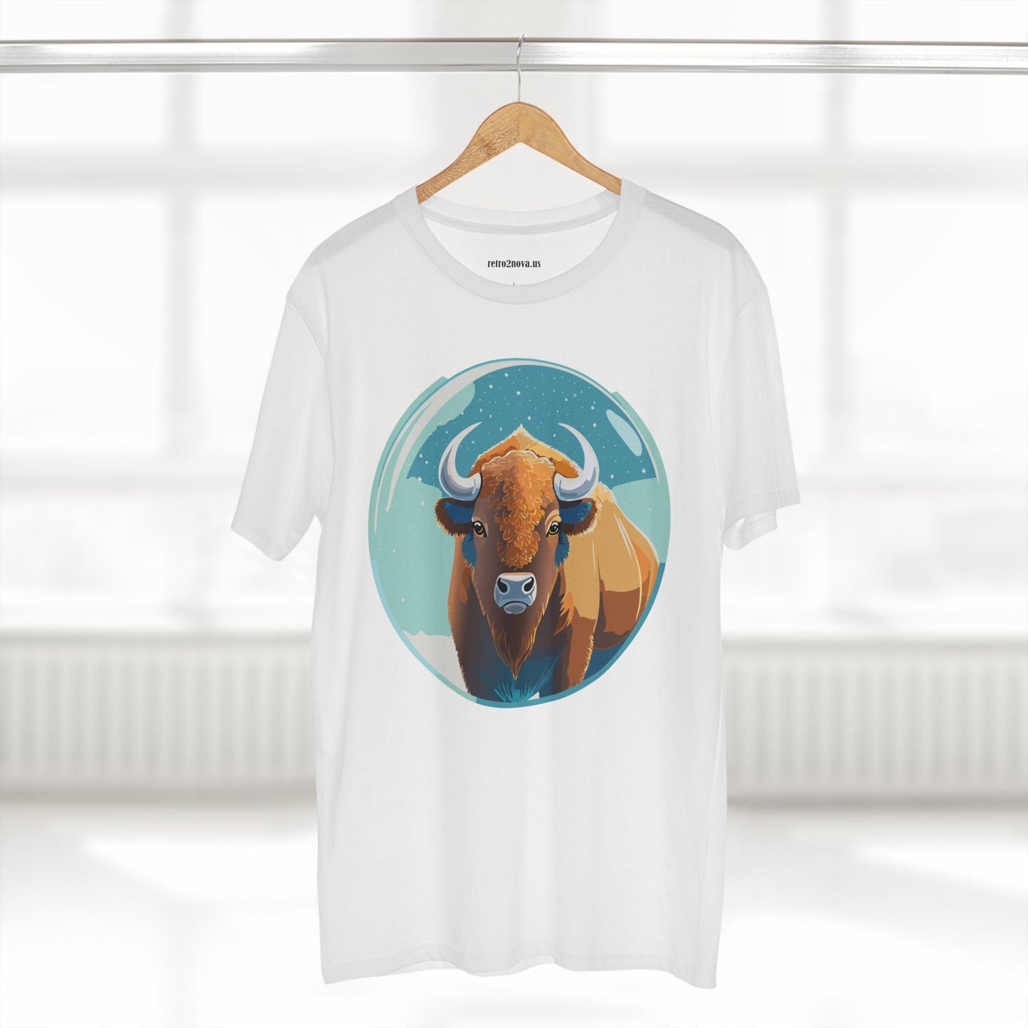 Retro2Nova Bison Art Tee Unisex Premium Cotton Staple Shirt With Original Animal Illustration From Art Collection