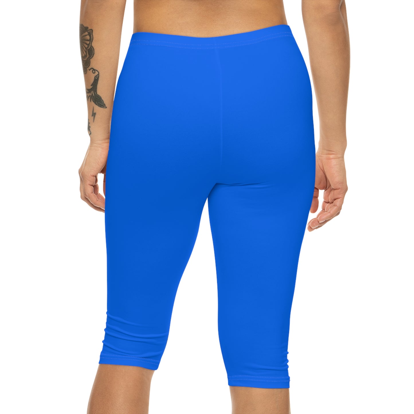 Digital Blue Color Women's Brushed Suede Poly Span Casual Capri Leggings XS-2XL