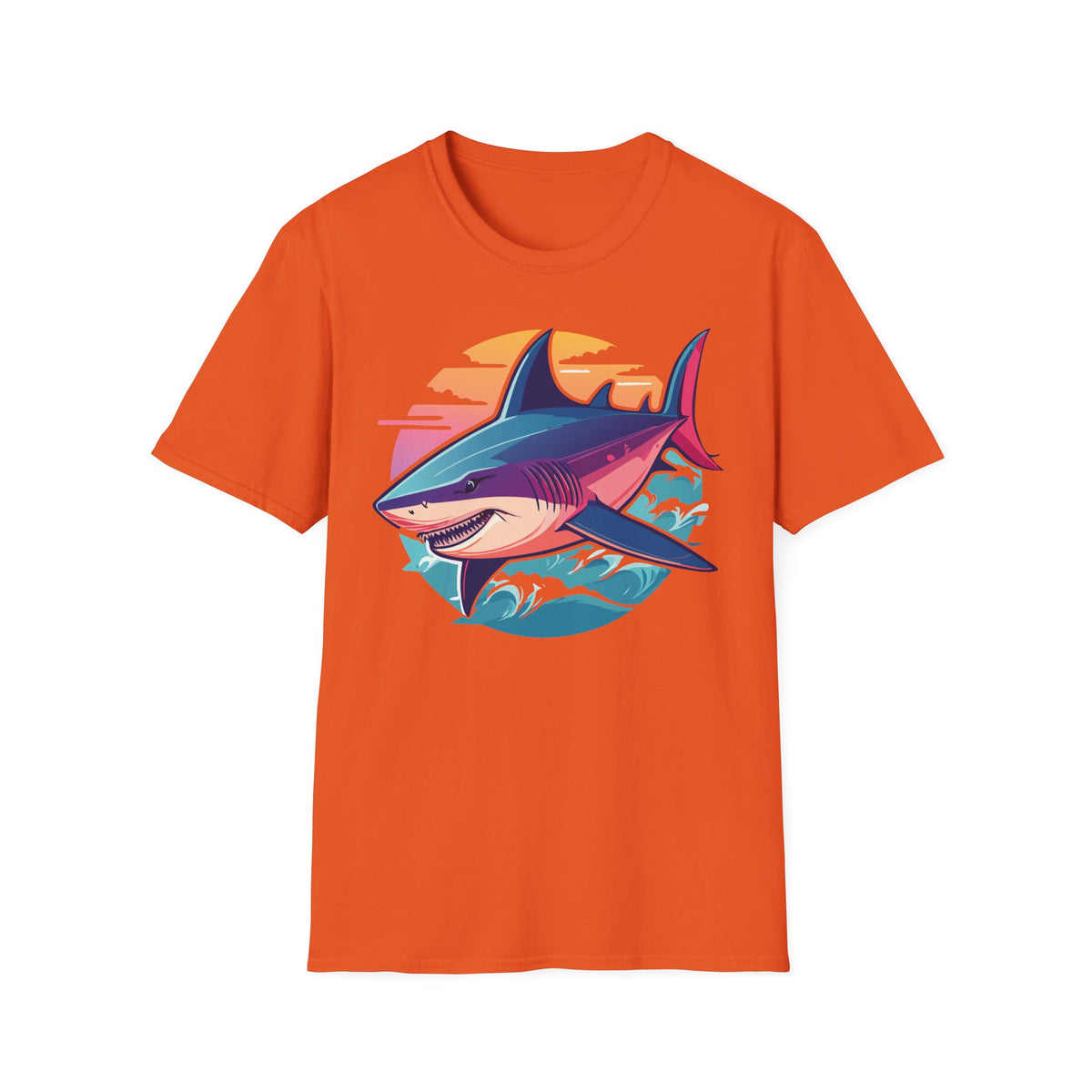 Sunset Shark Illustration T-Shirt | Retro Ocean Wave Tee