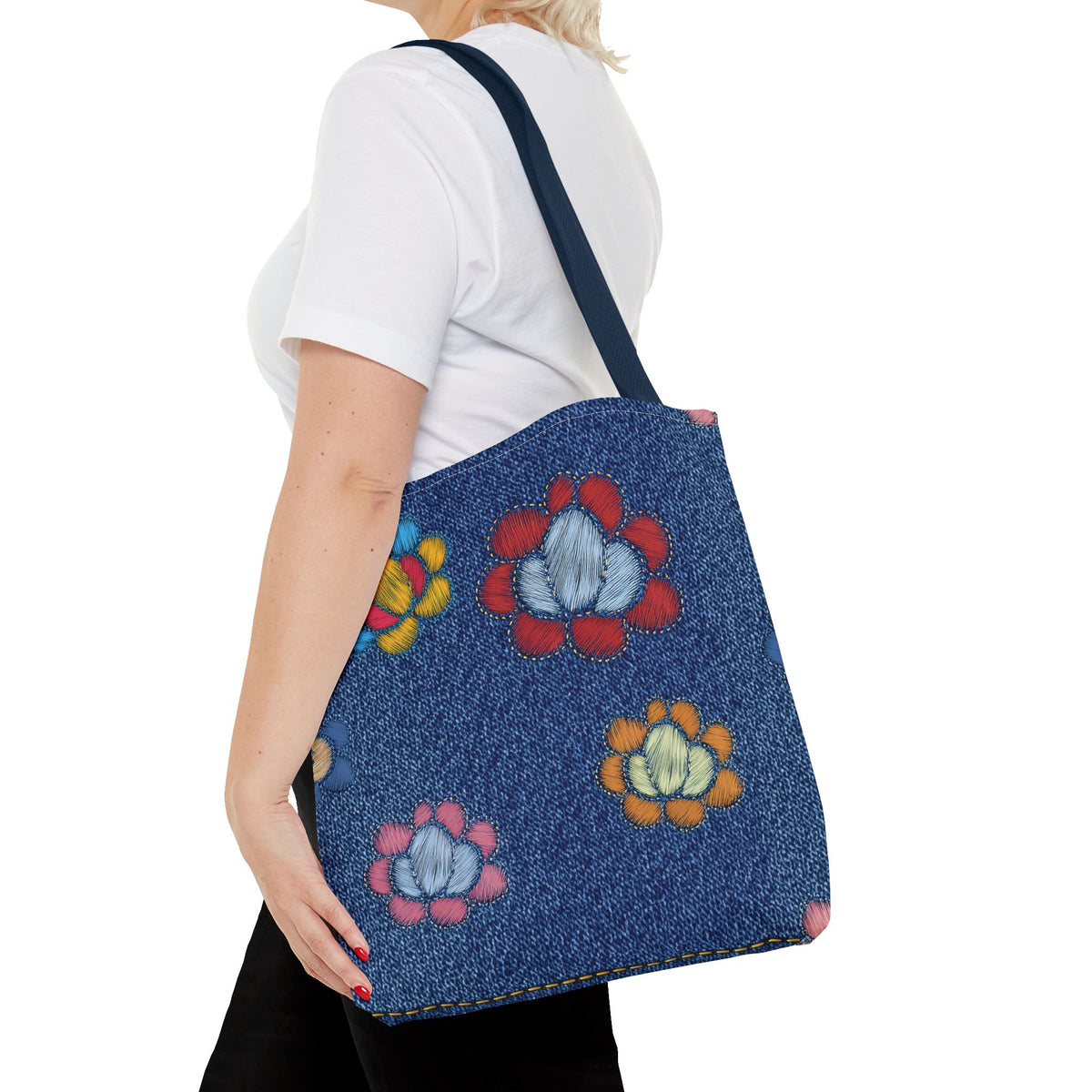 Denim Fabric Imitation Print Unisex Canvas Bag Poly Spun 3 Sizes Tote Bag 159-15