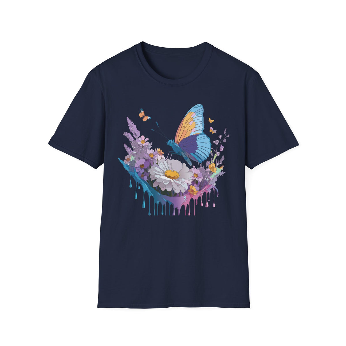 Butterfly and Wildflower Floral Graphic Tee Unisex 100 Cotton Gildan T-Shirt