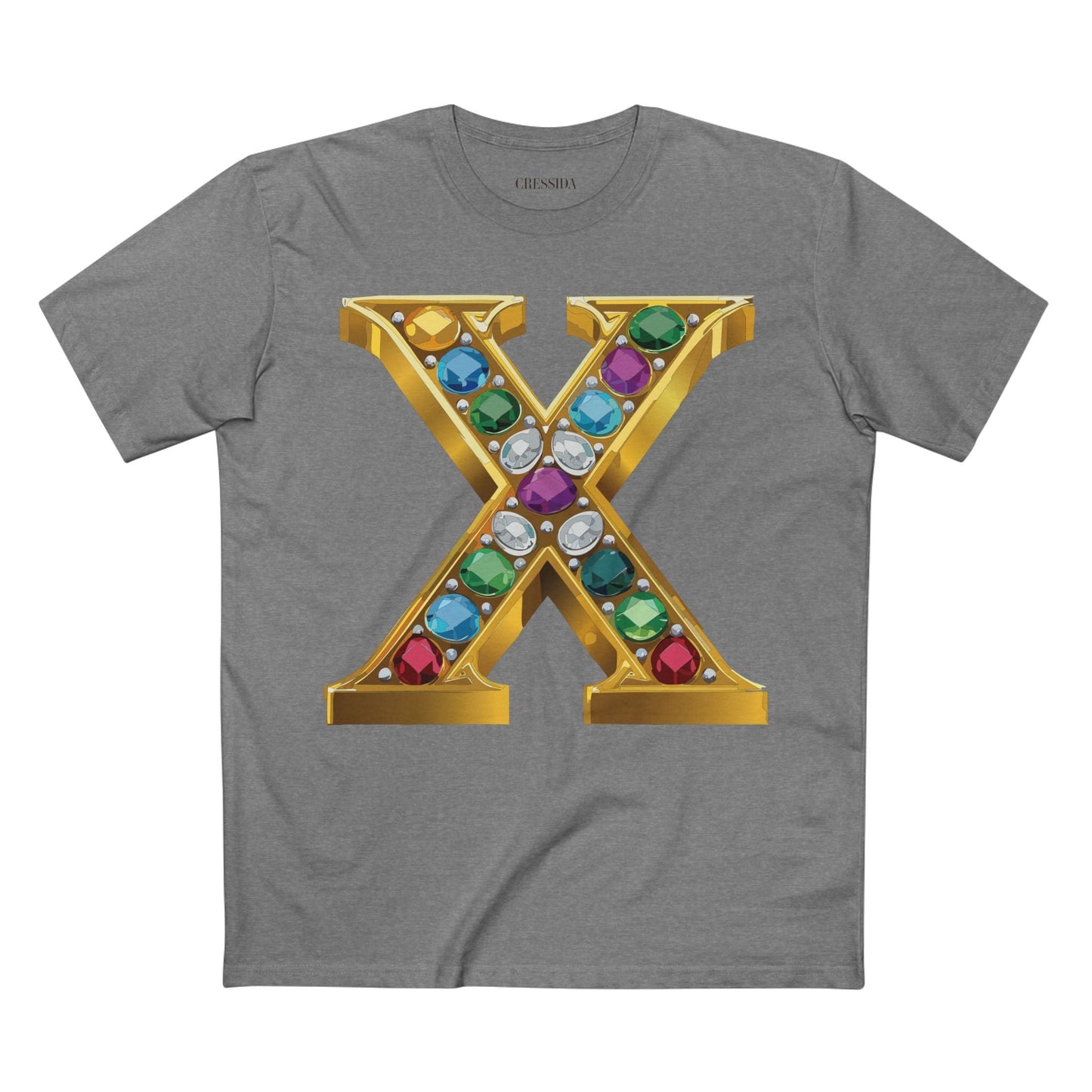 Letter X Graphic Design Tee Unisex 100 Cotton With Antique Gold Letters Artwork T-Shirt