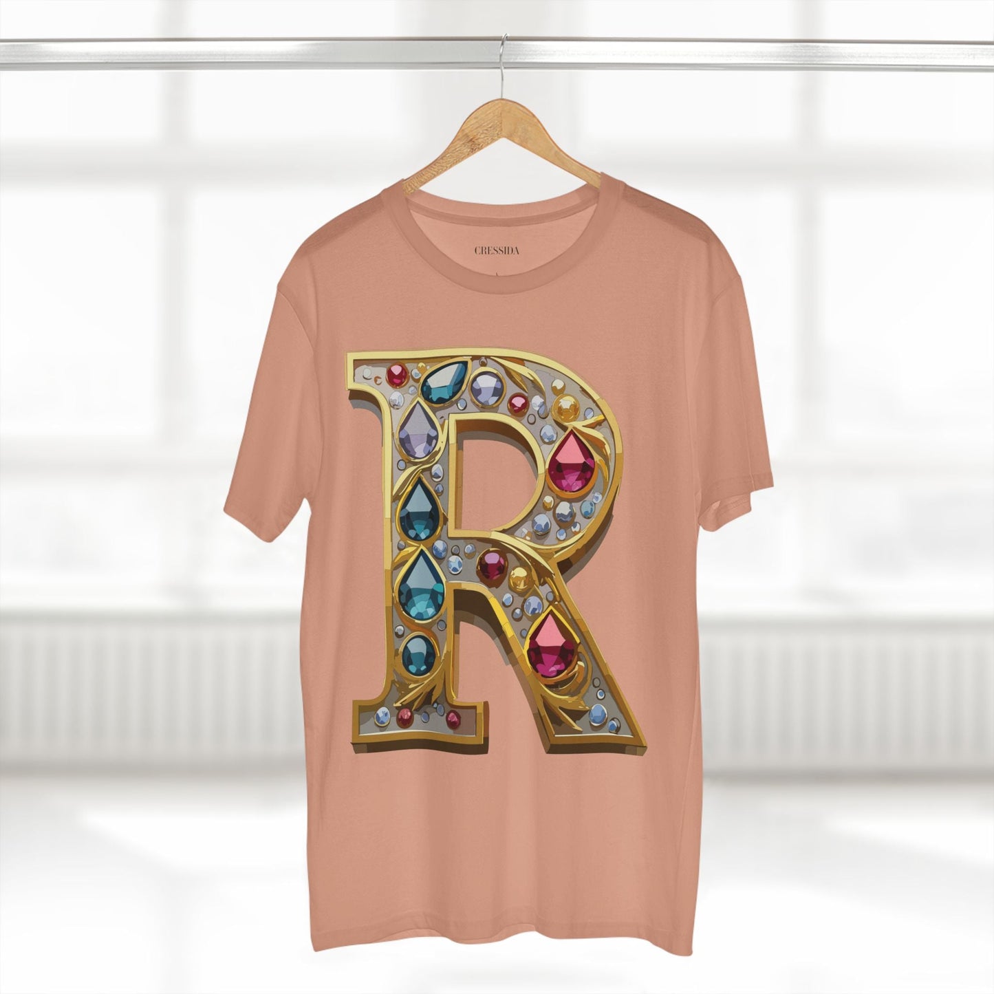 Letter R Graphic Design Tee Unisex 100 Cotton With Antique Gold Letters Artwork T-Shirt