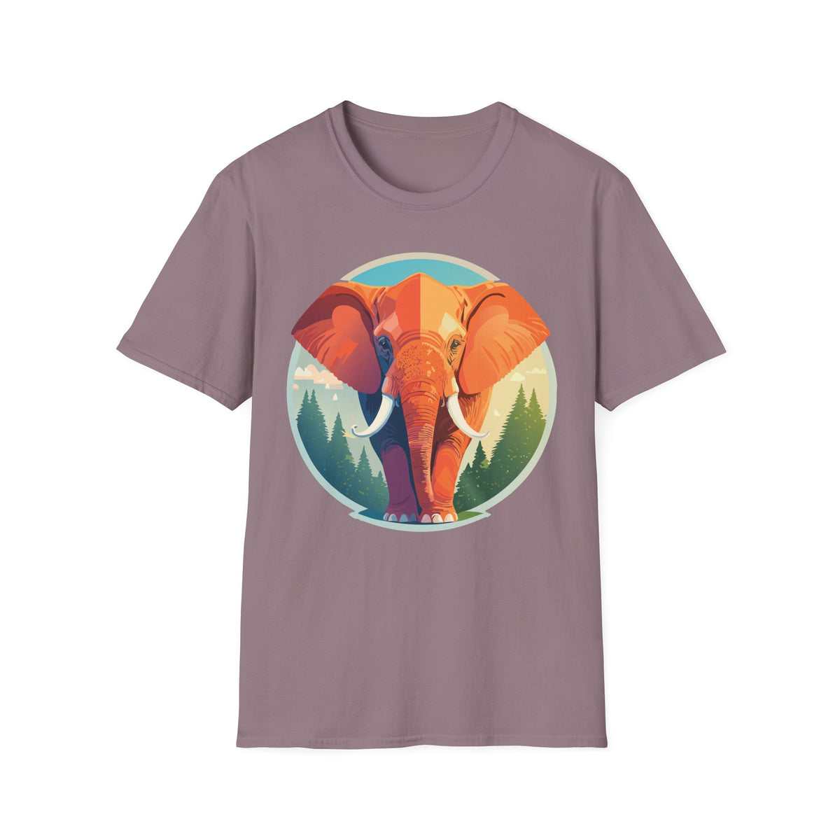 Colorful Elephant Illustration T-Shirt | Retro Forest Circle Art
