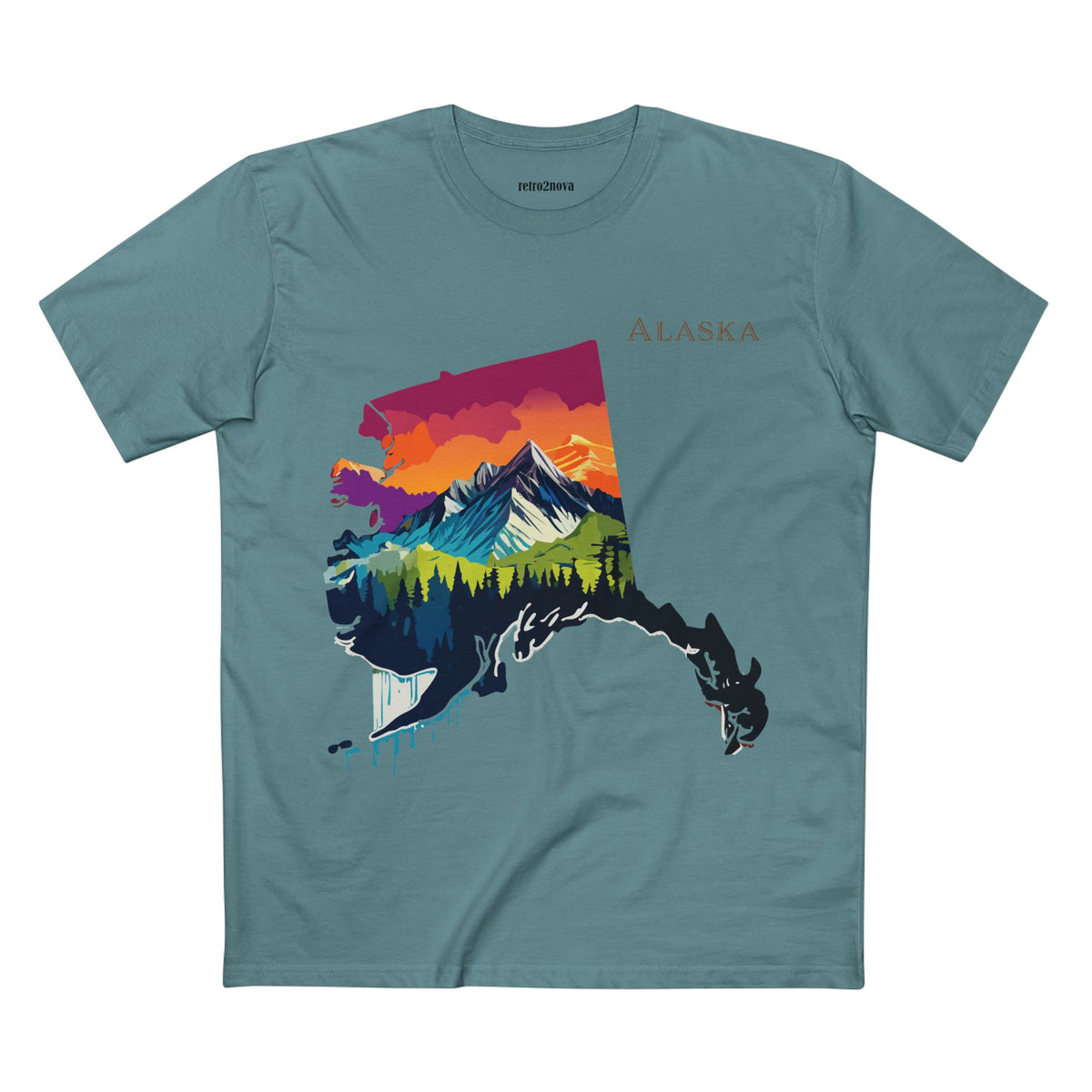 Alaska Mountain Landscape T-Shirt | State Silhouette Sunset Forest