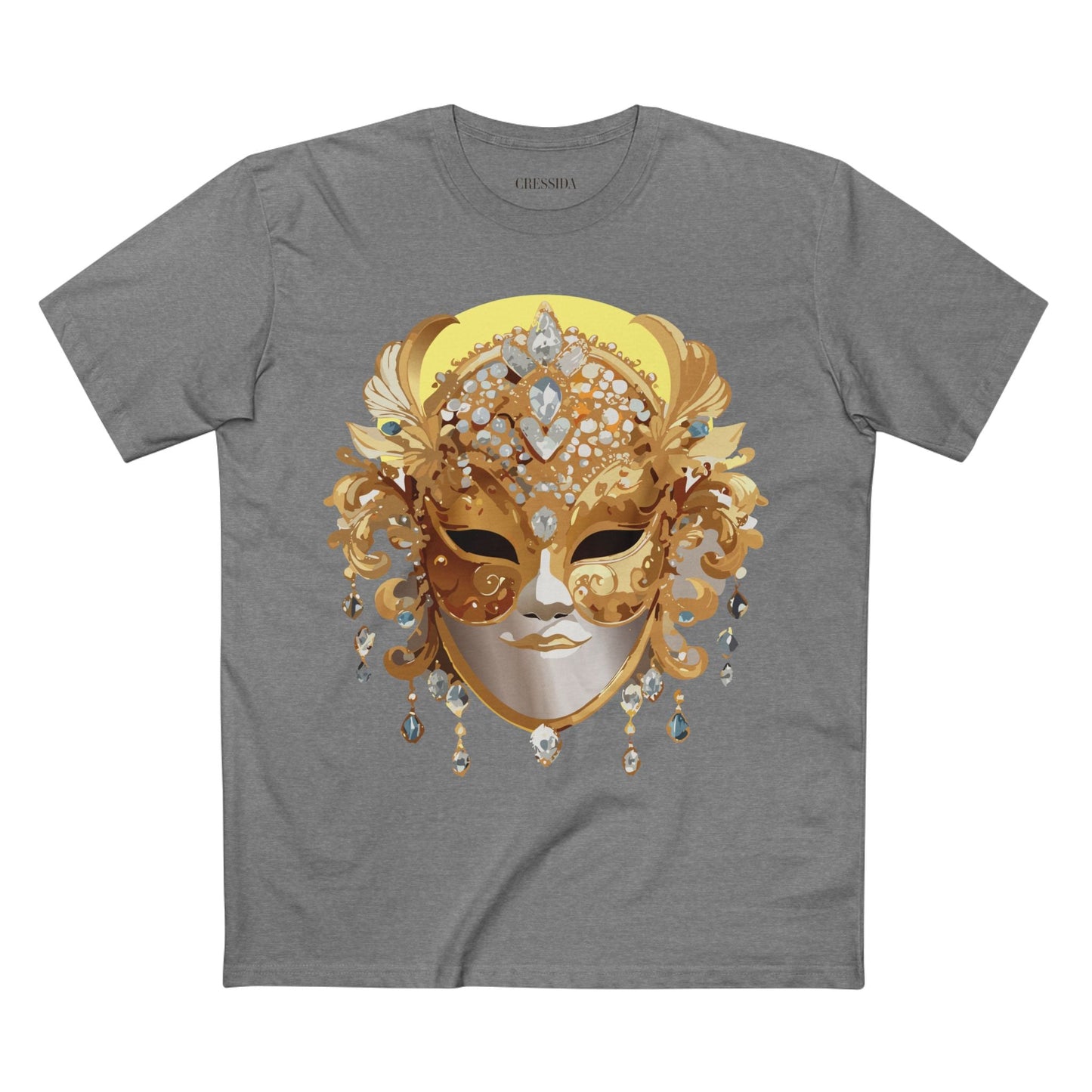 Carnival Mask Graphic T-Shirt Unisex 100 Cotton With Antique Gold Art Design Tee 7