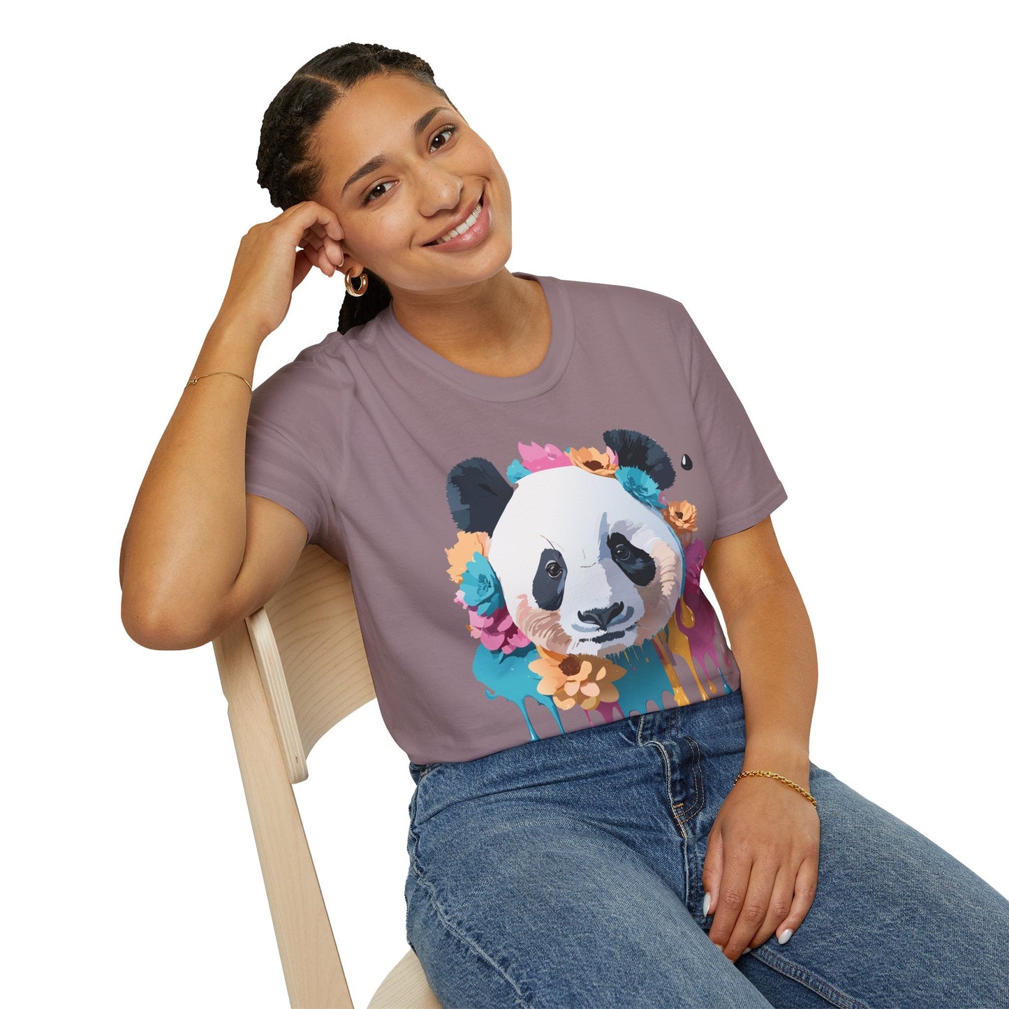 Unisex Panda Shirt Softstyle Cotton Tee For Everyday Wear With Cute Animal Print