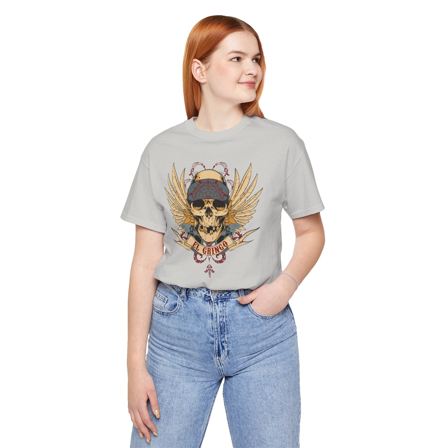 El Gringo Skull with Wings T-Shirt Vintage Tattoo Style Art-53