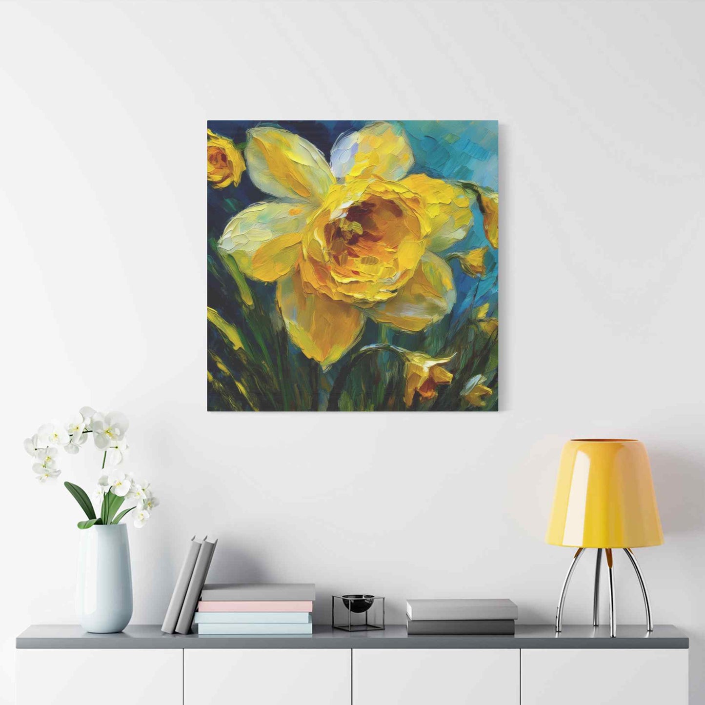 Narcissus Print Canvas, Floral Oil Paint Print 20x20, 24x24, 30x30, 32x32, 36x36 Art Design Pine-Wood Inner Frame MC-179