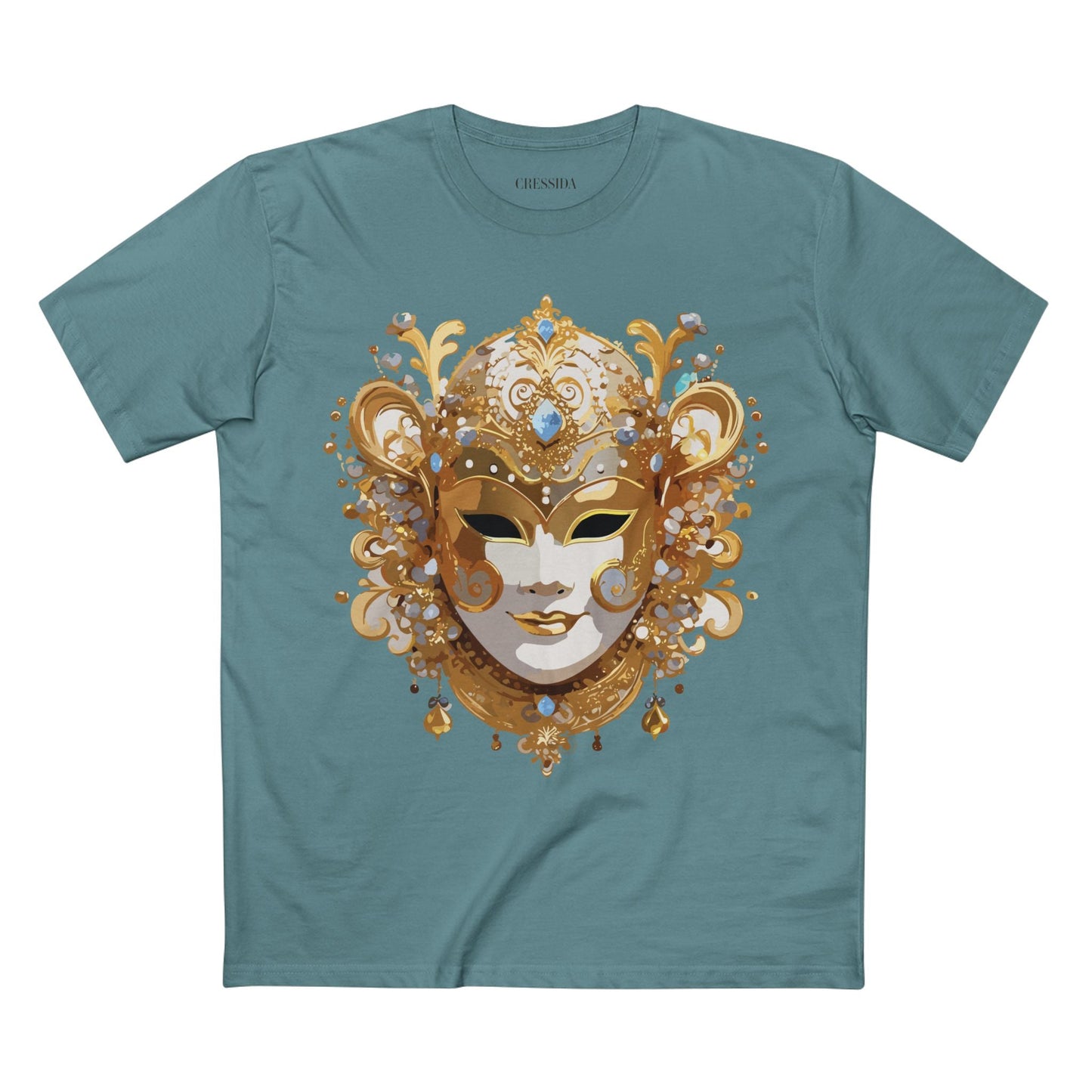 Carnival Mask Graphic T-Shirt Unisex 100 Cotton With Antique Gold Art Design Tee 25