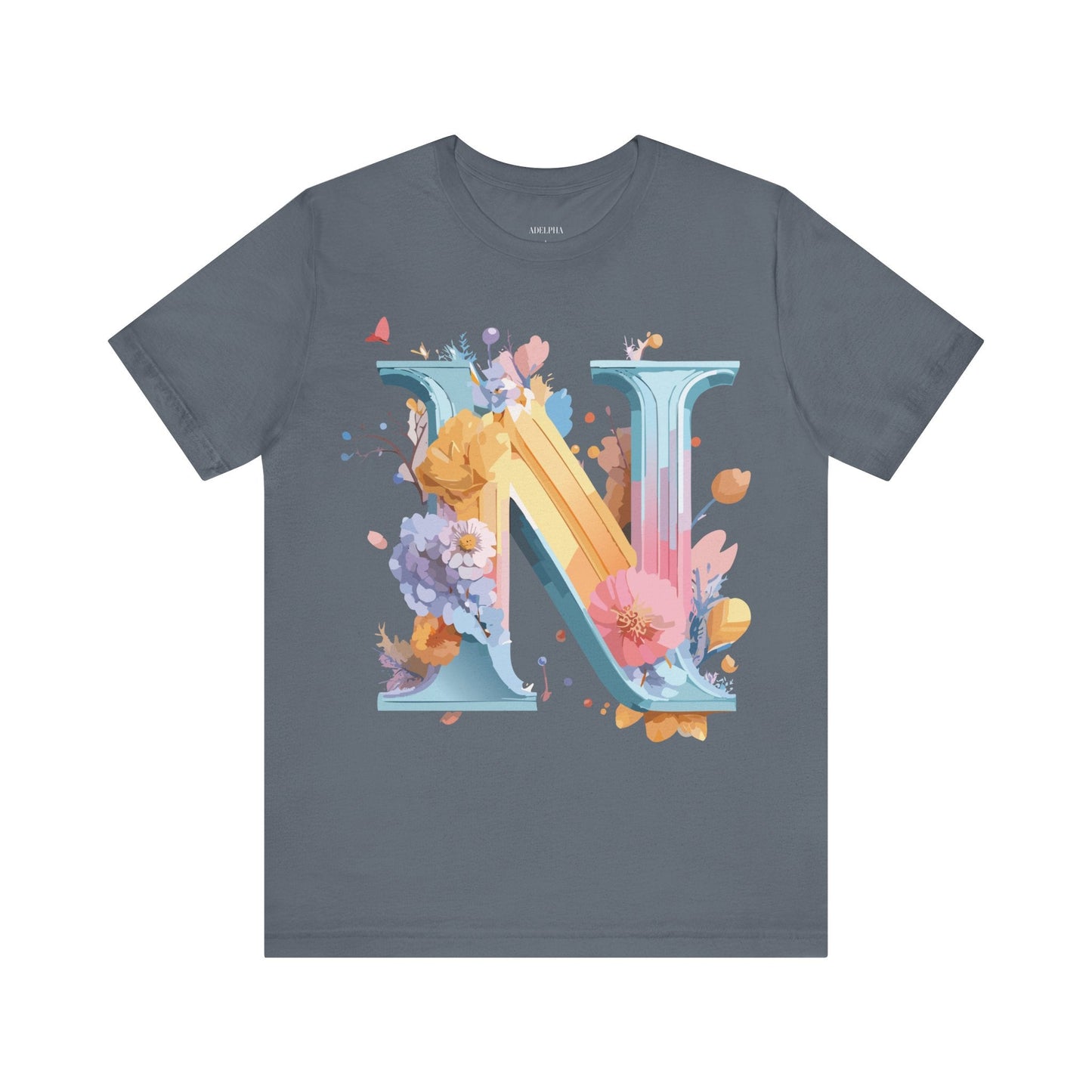 Letter N Shirt Unisex Graphic Tee With Vintage Inspired Artwork By Adelpha Premium Jersey
