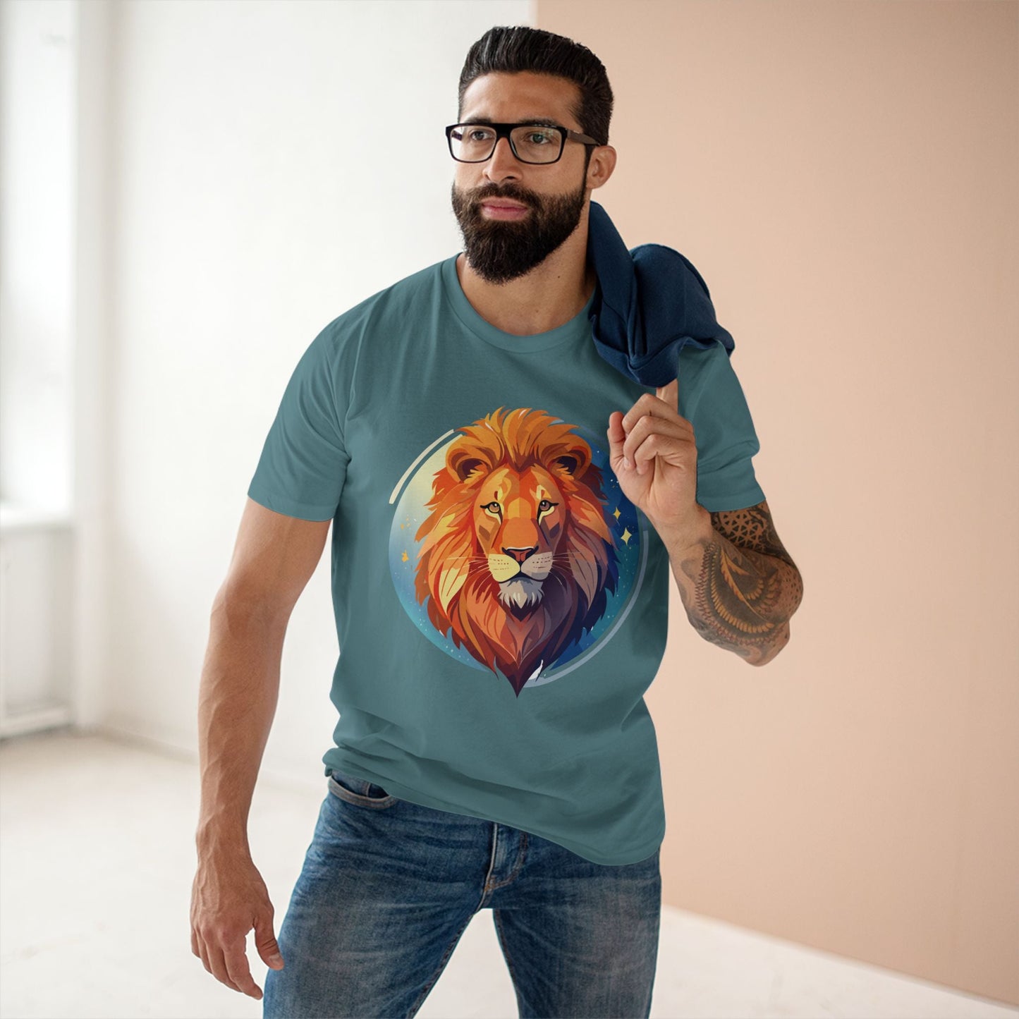 Unisex Premium Cotton Staple Tee With Lion Art Design Retro2Nova Art Collection For Everyday Comfort And Breathable Fit