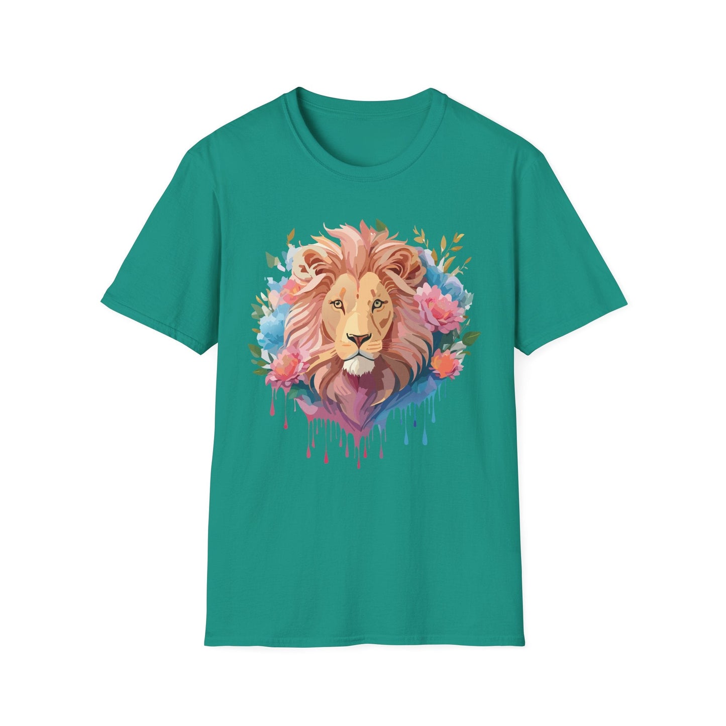 Lion Shirt Unisex Floral Lion Tee 100 Percent Cotton Softstyle Gildan 64000
